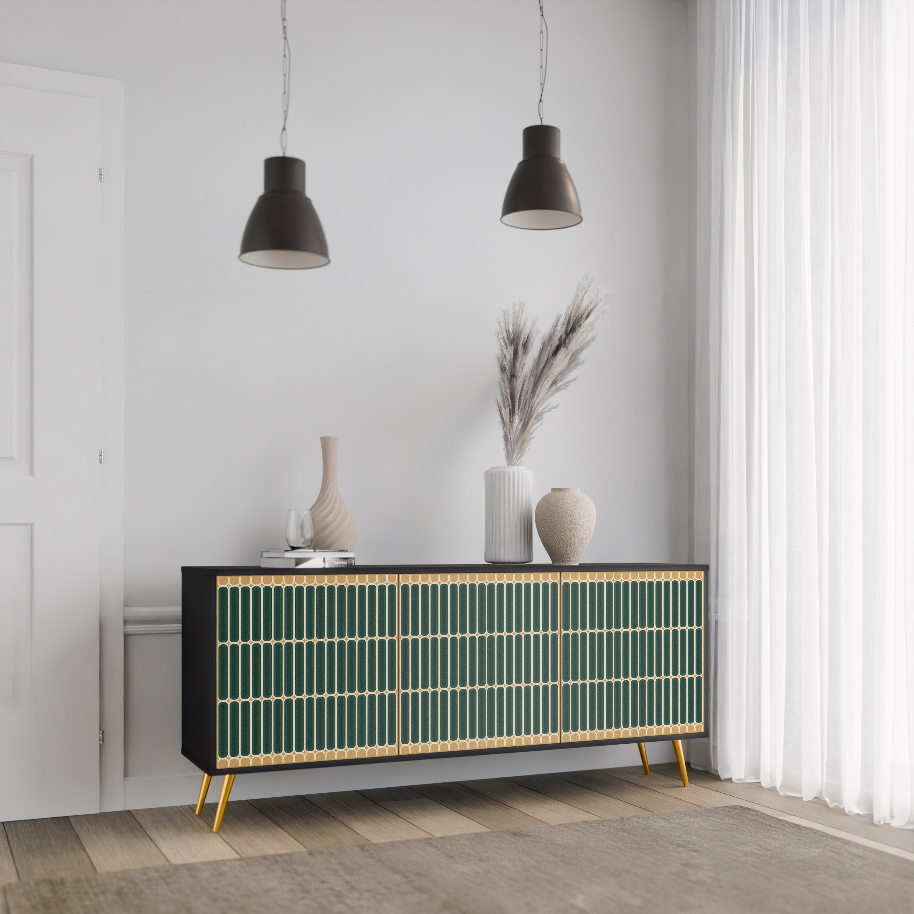 ILUSION GATE 3-Door Sideboard in Black Finish