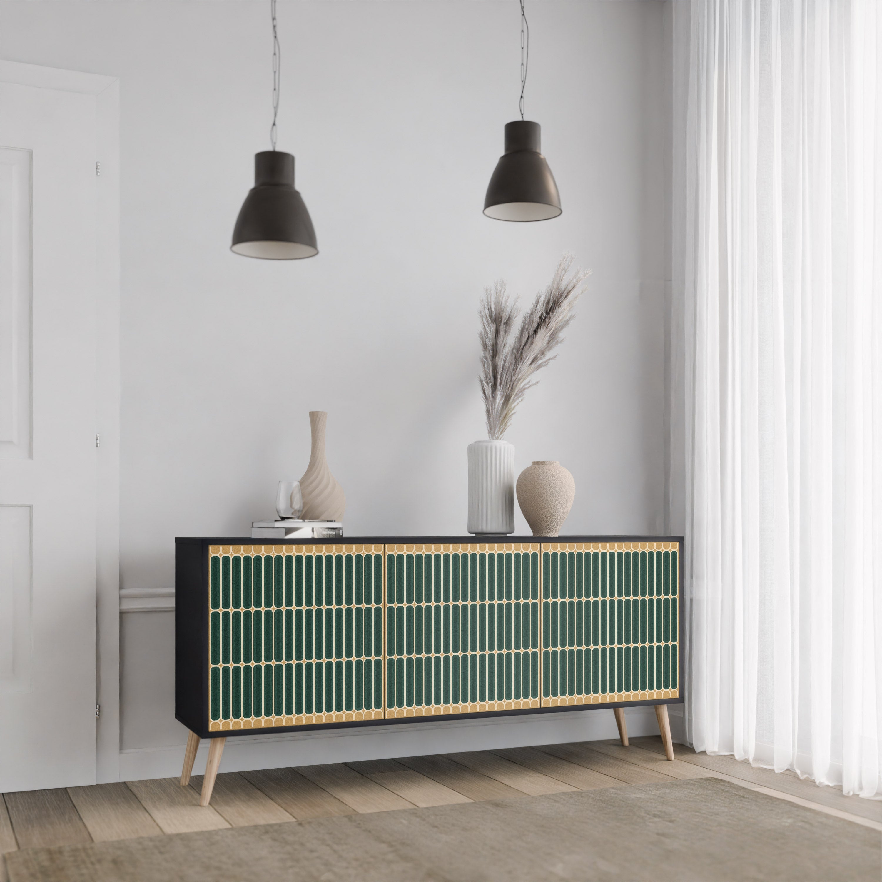 ILUSION GATE 3-Door Sideboard in Black Finish