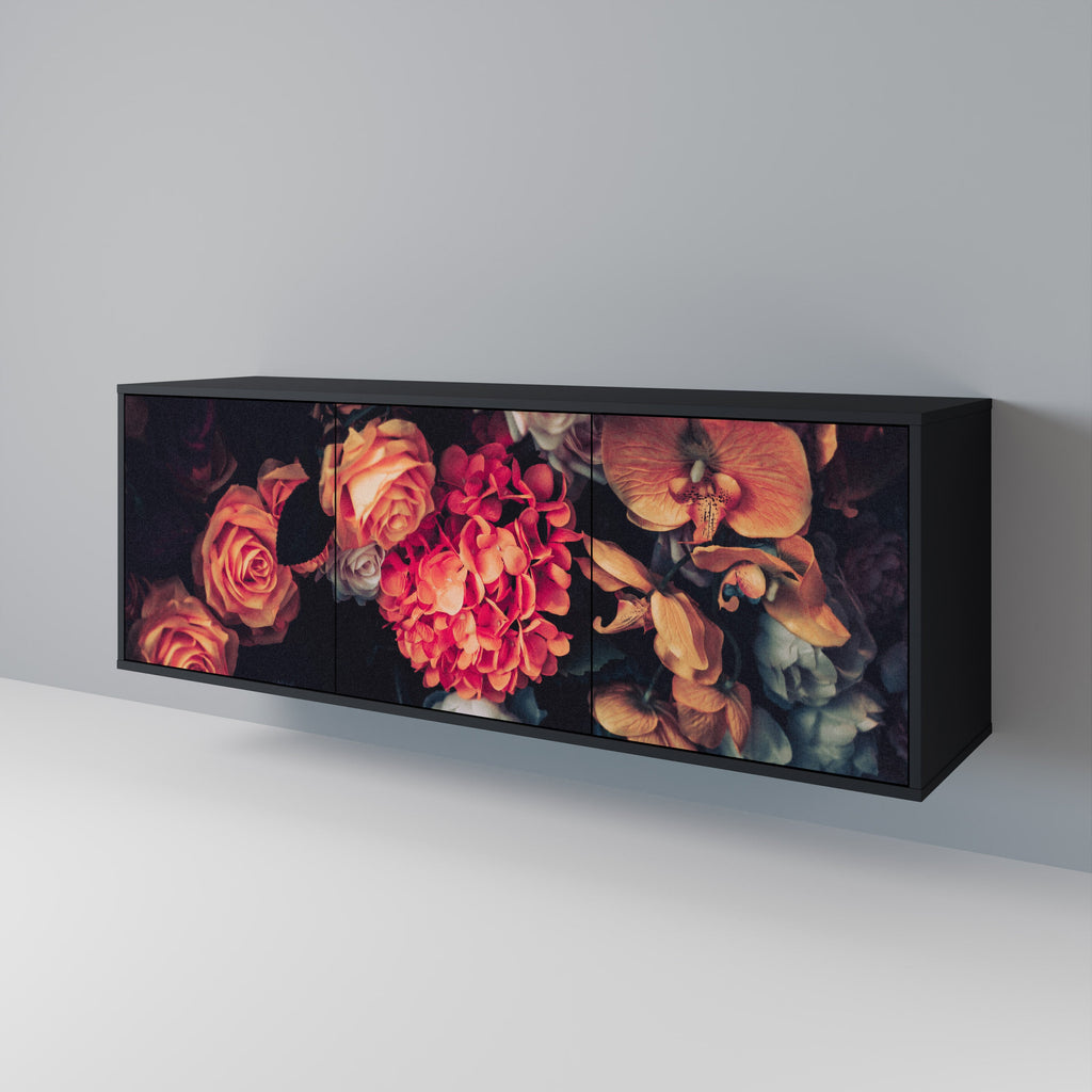 NEVERENDING BLOOM 3-Door Sideboard in Black Finish