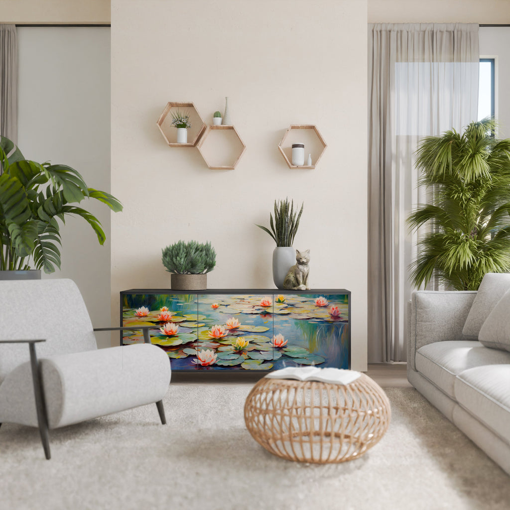 Μπουφές 3 θυρών BLOOMING WATERS σε μαύρο φινίρισμα