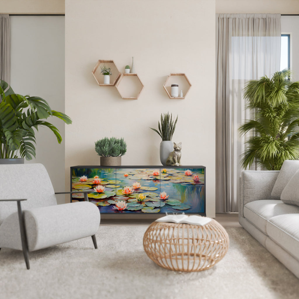 Μπουφές 3 θυρών BLOOMING WATERS σε μαύρο φινίρισμα
