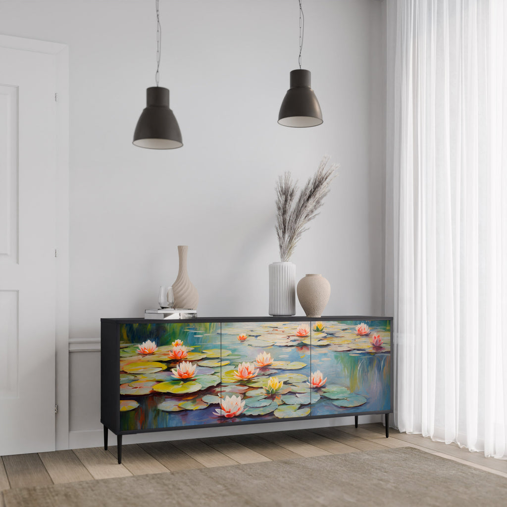 Μπουφές 3 θυρών BLOOMING WATERS σε μαύρο φινίρισμα