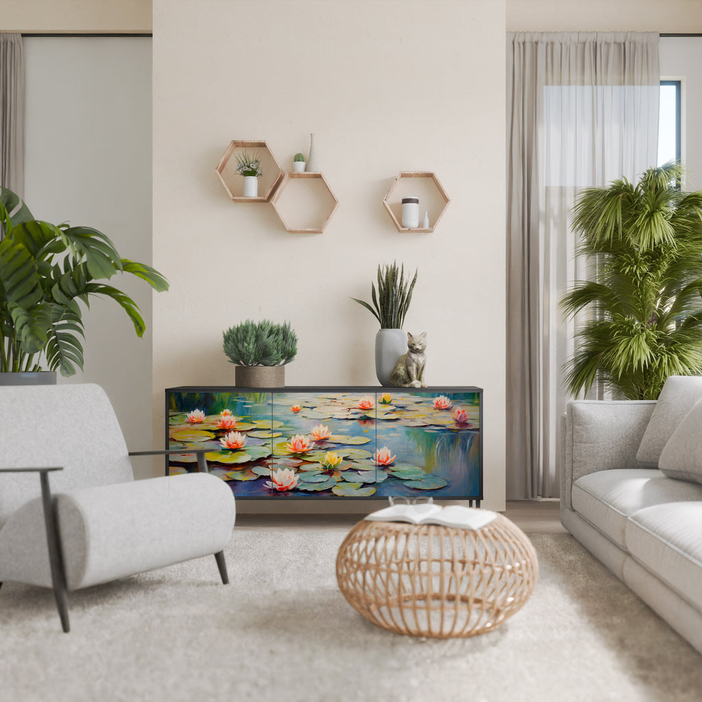 Μπουφές 3 θυρών BLOOMING WATERS σε μαύρο φινίρισμα