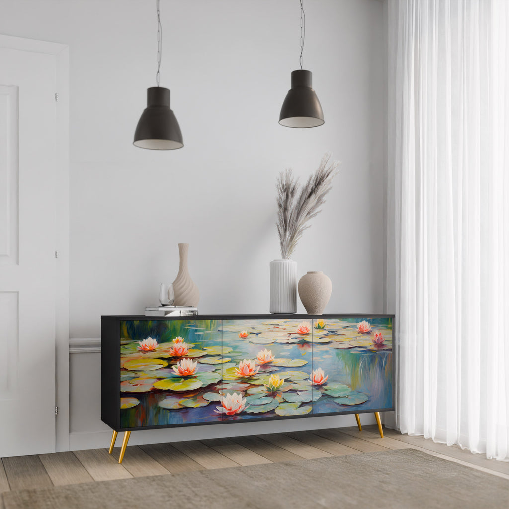 Μπουφές 3 θυρών BLOOMING WATERS σε μαύρο φινίρισμα