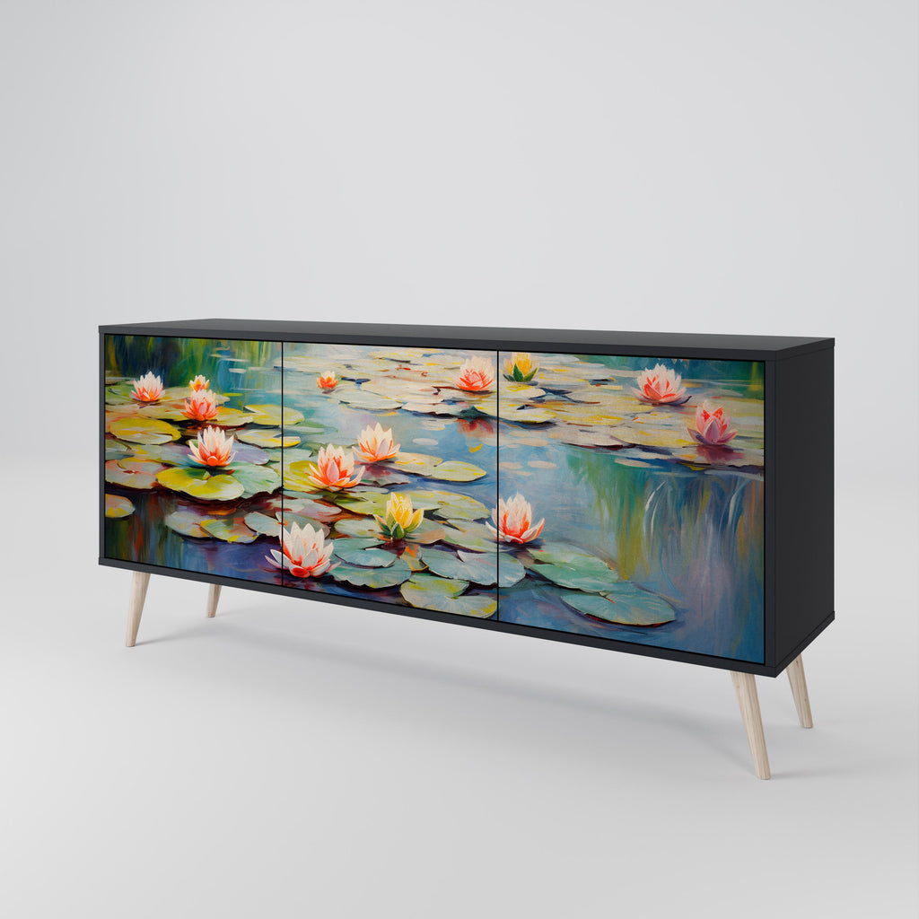 Μπουφές 3 θυρών BLOOMING WATERS σε μαύρο φινίρισμα