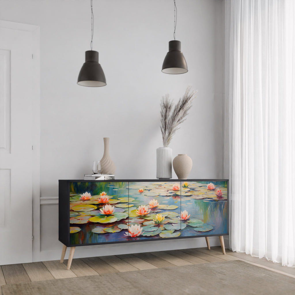 Μπουφές 3 θυρών BLOOMING WATERS σε μαύρο φινίρισμα