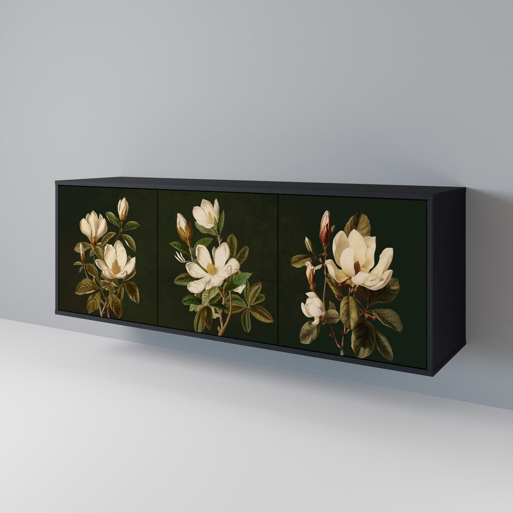 Μπουφές FLORAL NOIR με 3 πόρτες σε μαύρο φινίρισμα