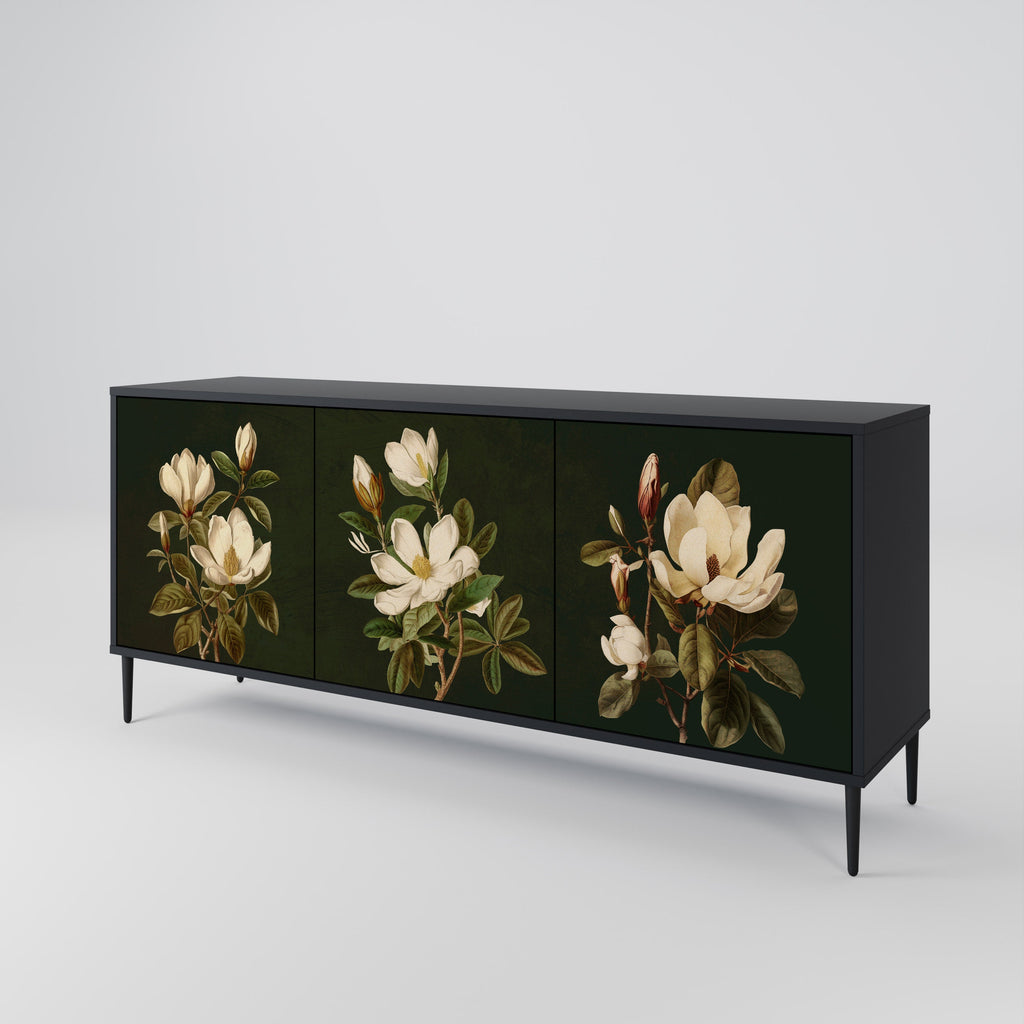 Μπουφές FLORAL NOIR με 3 πόρτες σε μαύρο φινίρισμα