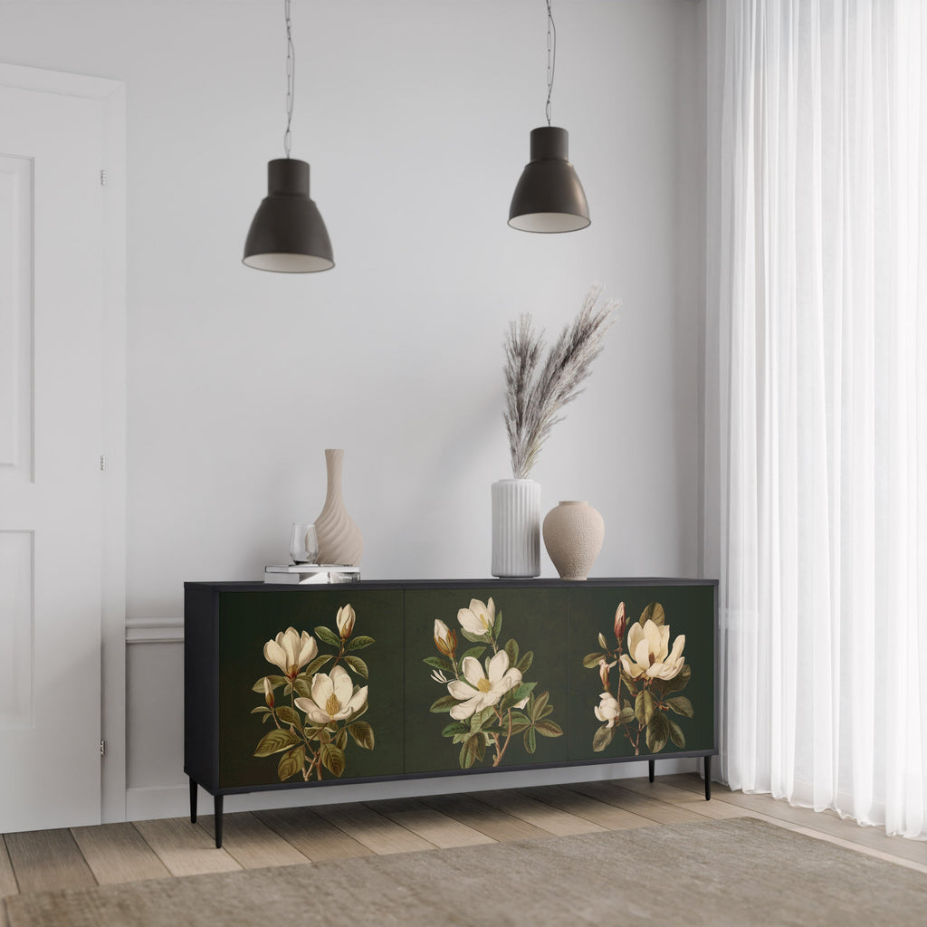 Μπουφές FLORAL NOIR με 3 πόρτες σε μαύρο φινίρισμα