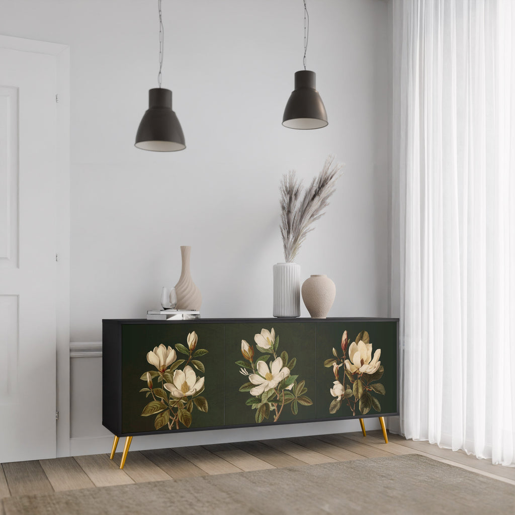 Μπουφές FLORAL NOIR με 3 πόρτες σε μαύρο φινίρισμα