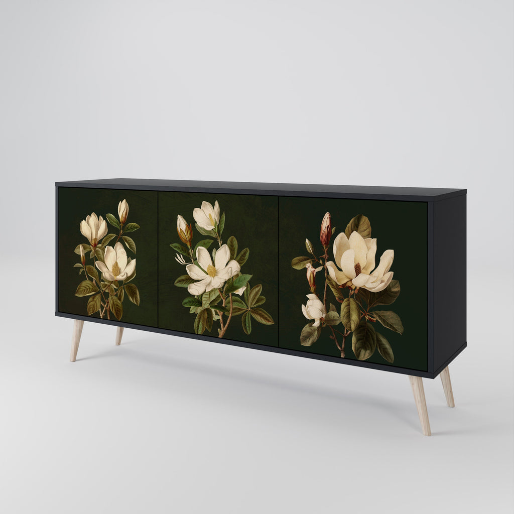 Μπουφές FLORAL NOIR με 3 πόρτες σε μαύρο φινίρισμα