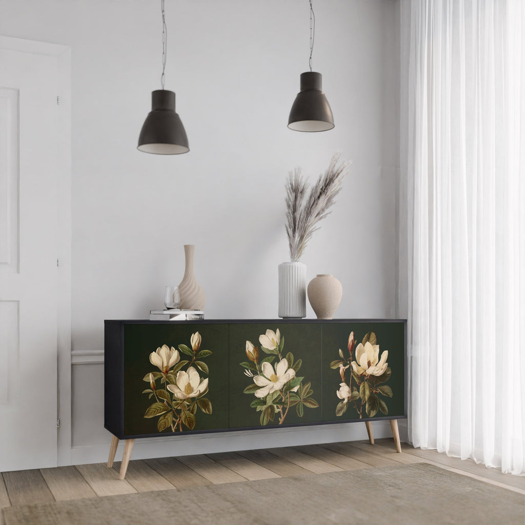 Μπουφές FLORAL NOIR με 3 πόρτες σε μαύρο φινίρισμα