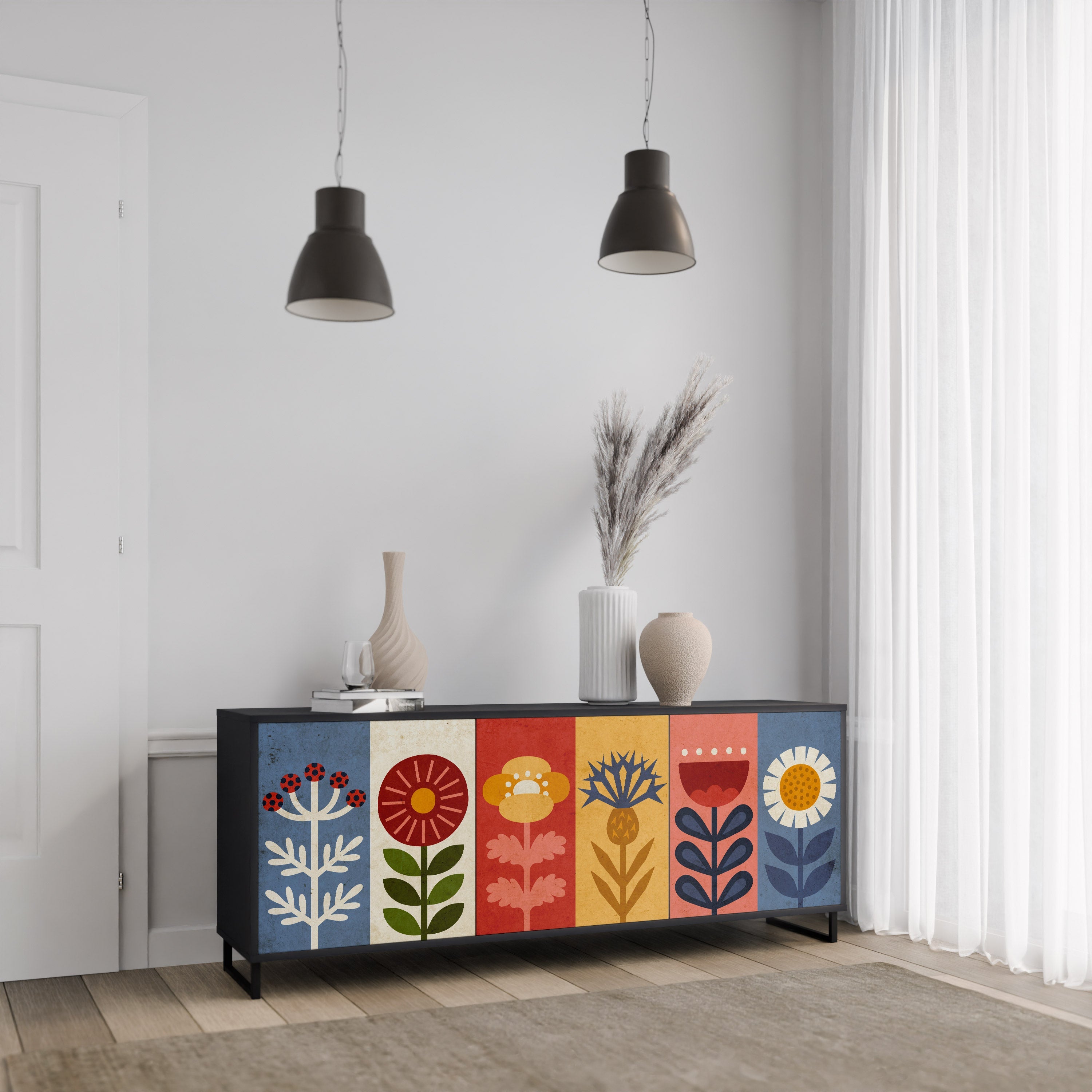 SCANDIC FLOWERET 3-Door Sideboard in Black Finish