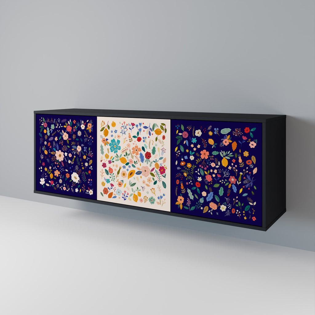 FLORAL COMBINATION Μπουφές με 3 πόρτες σε μαύρο φινίρισμα