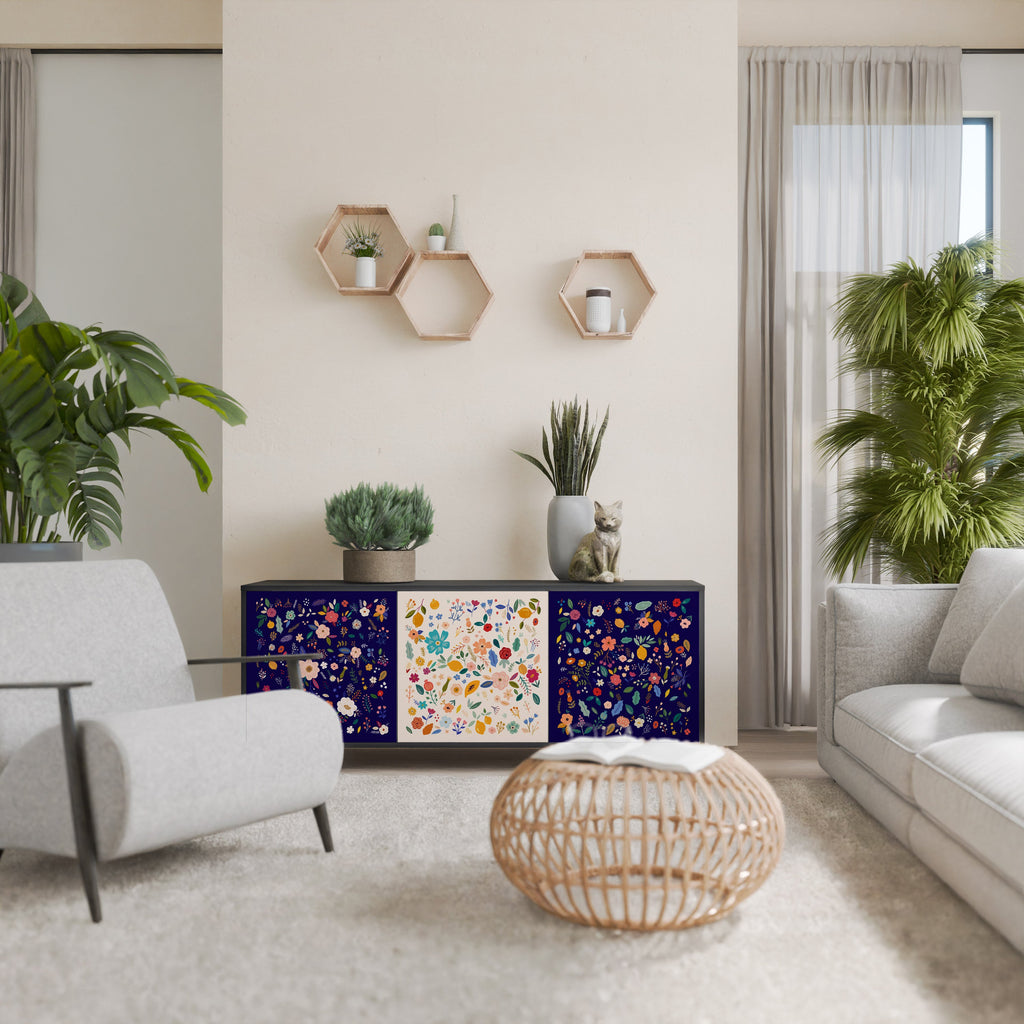FLORAL COMBINATION Μπουφές με 3 πόρτες σε μαύρο φινίρισμα