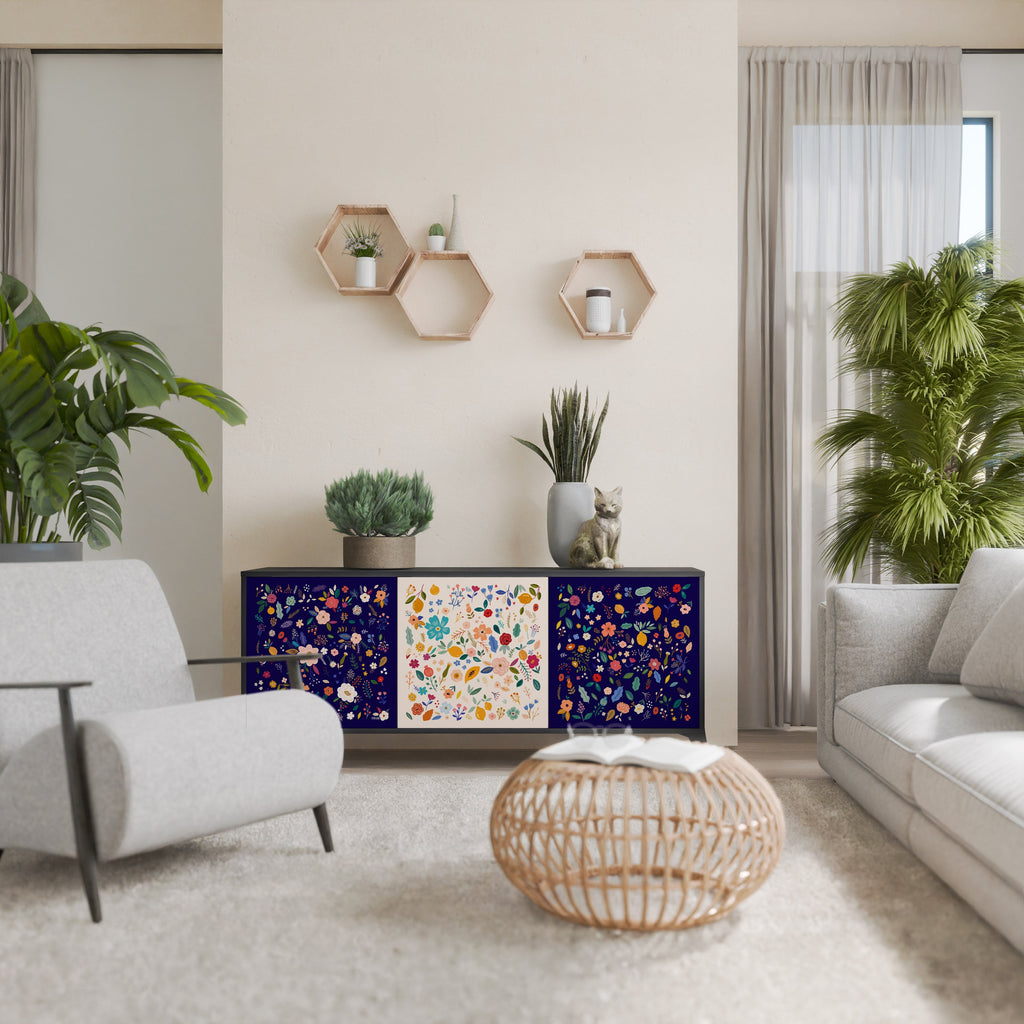 FLORAL COMBINATION Μπουφές με 3 πόρτες σε μαύρο φινίρισμα