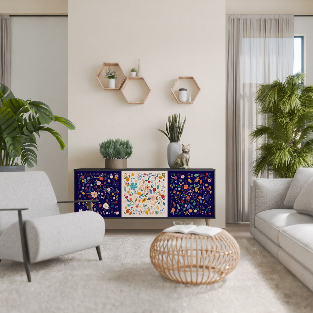 FLORAL COMBINATION Μπουφές με 3 πόρτες σε μαύρο φινίρισμα