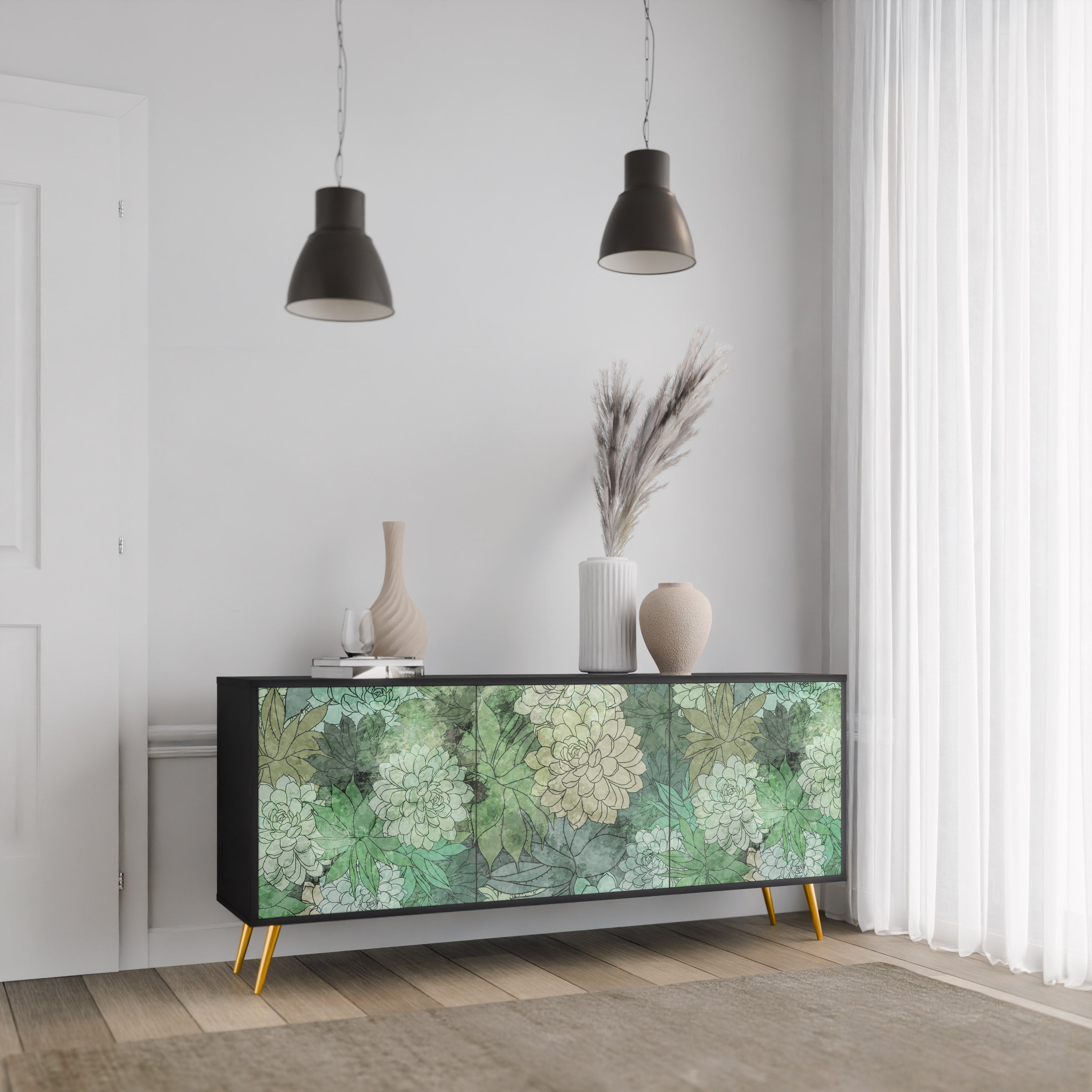 SUCCULENT CLUSTER 3-Door Sideboard in Black Finish