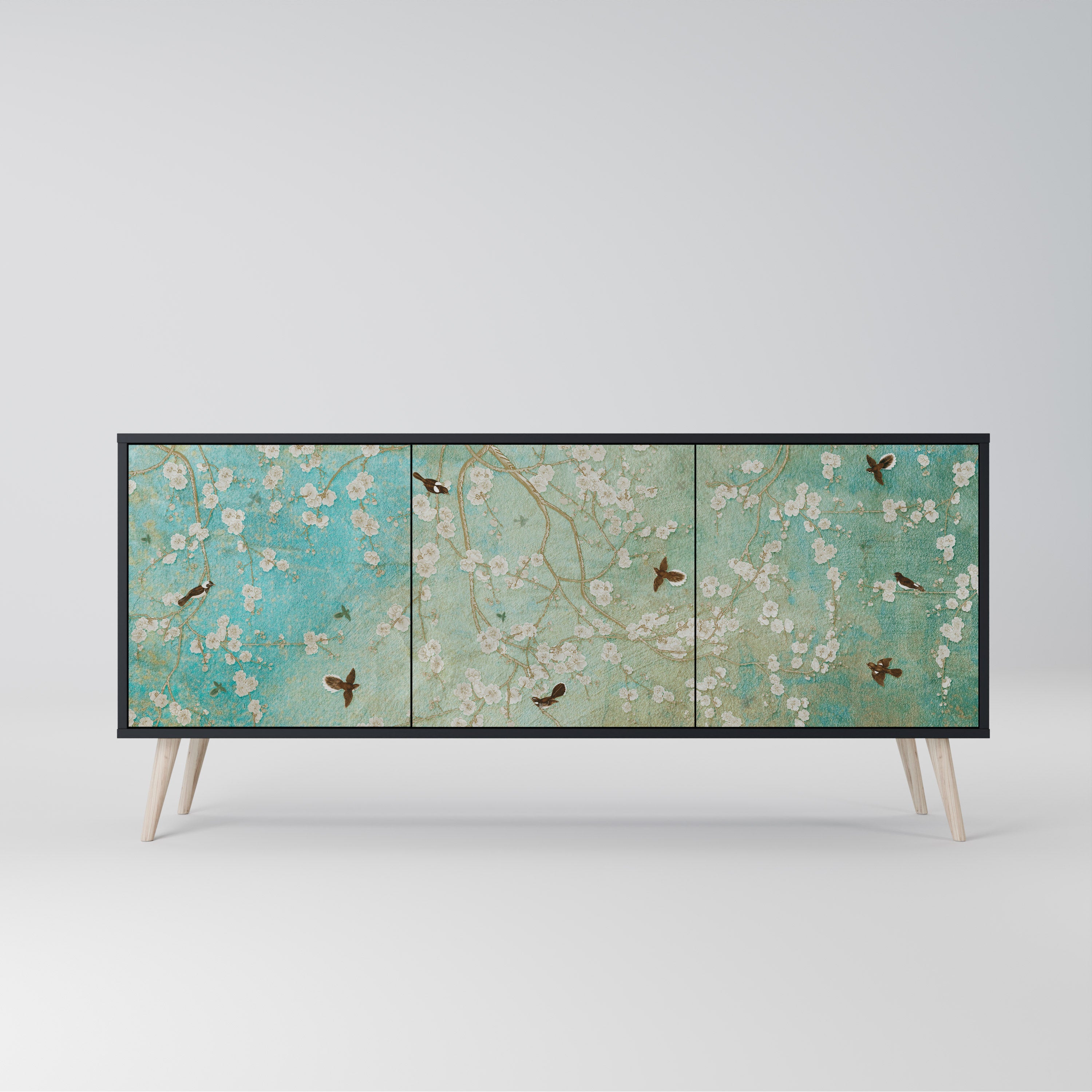 BLOOMING CHARM 3-Door Sideboard in Black Finish