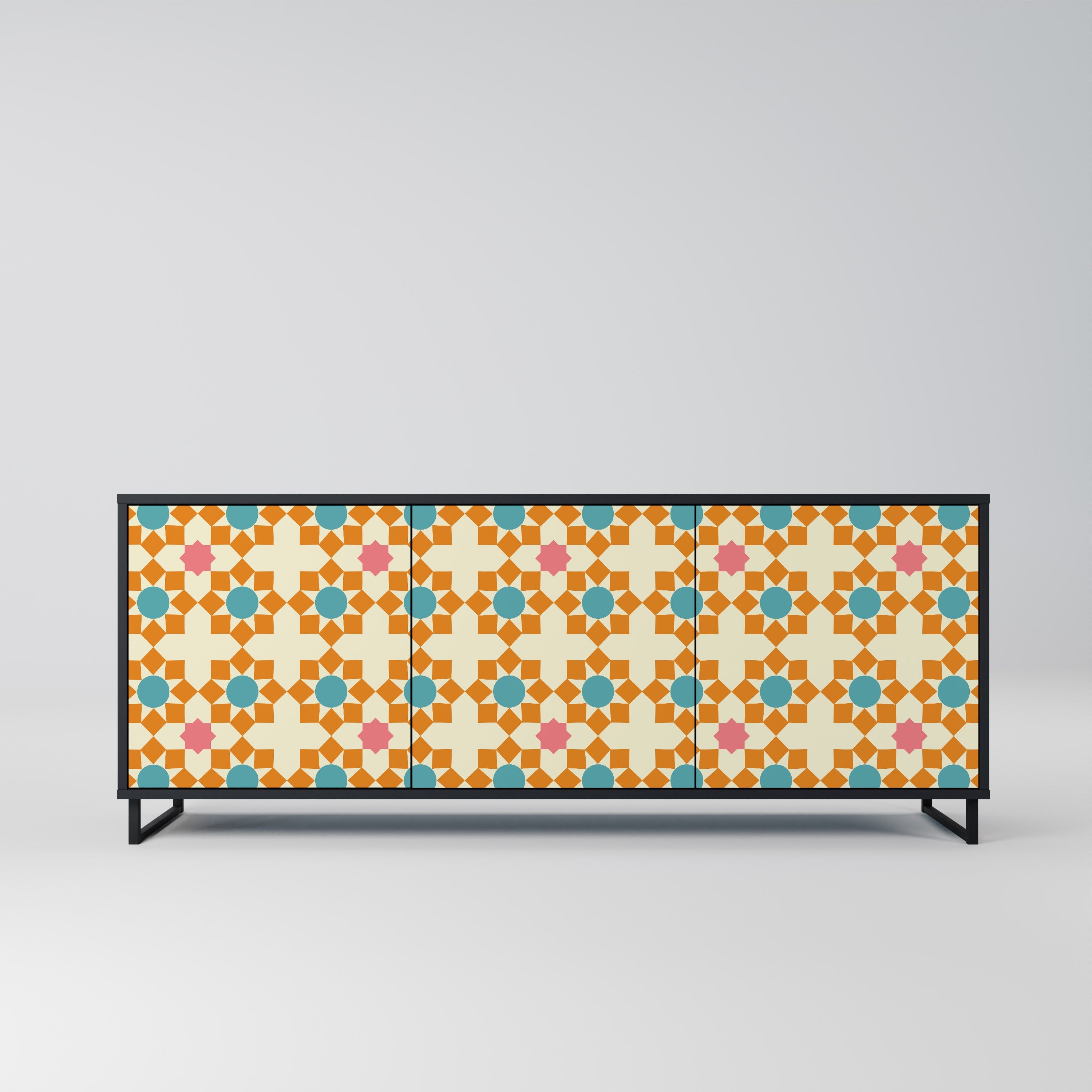 FLORAL DECOR 3-Door Sideboard in Black Finish