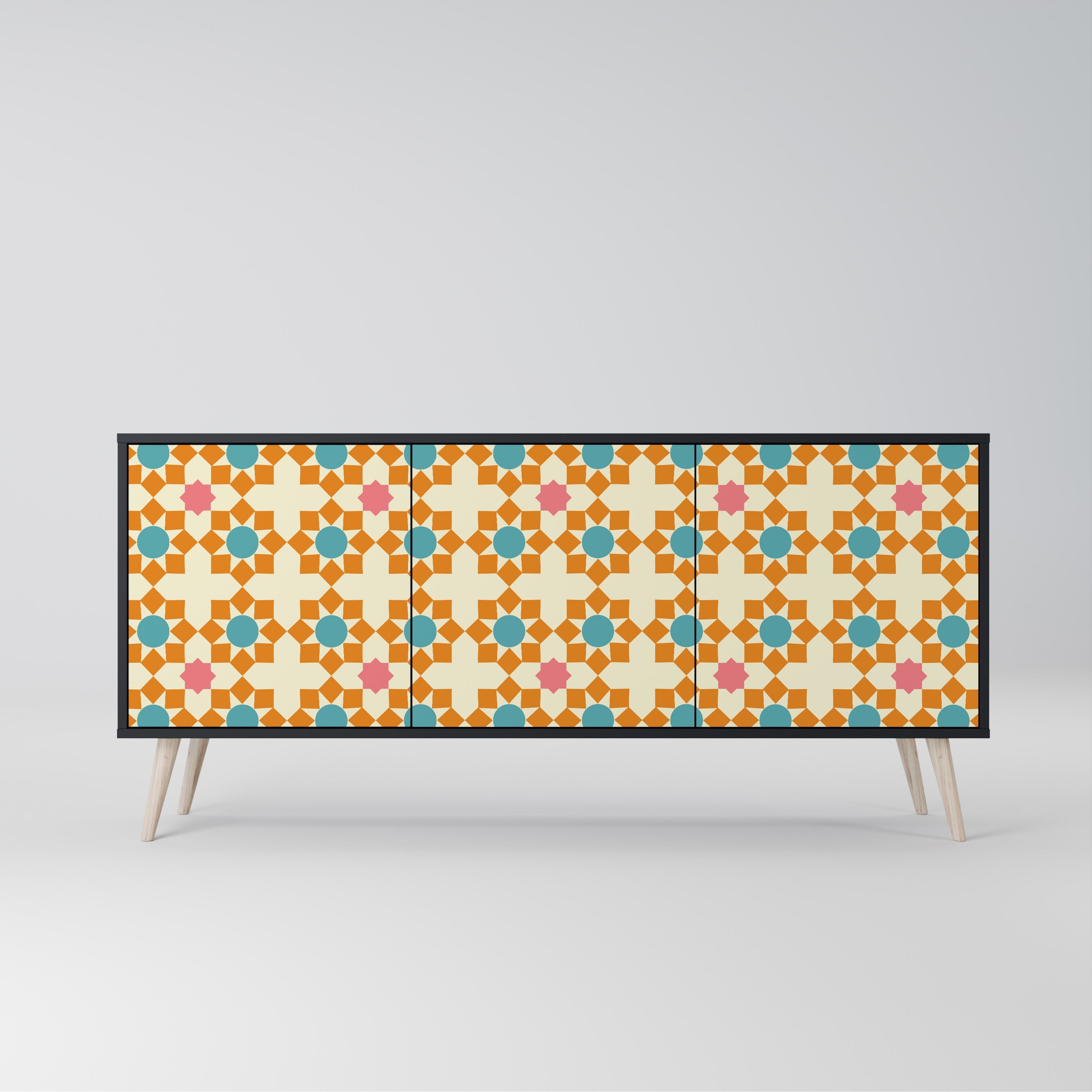 FLORAL DECOR 3-Door Sideboard in Black Finish