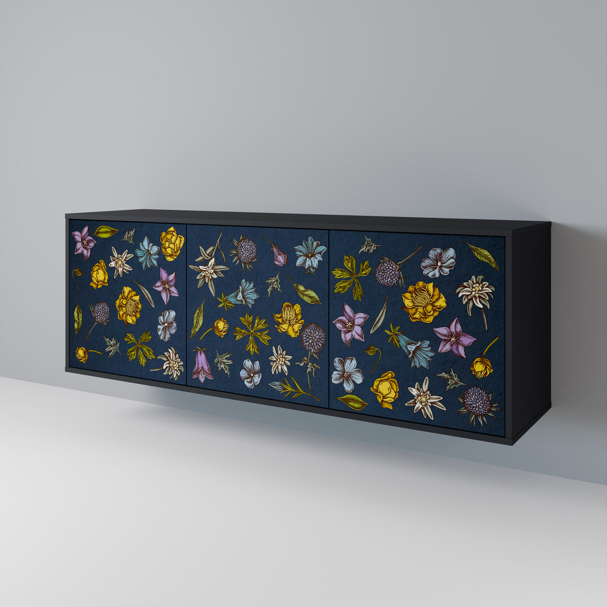 FLOWERS ON NAVY BLUE Μπουφές 3-θυρών