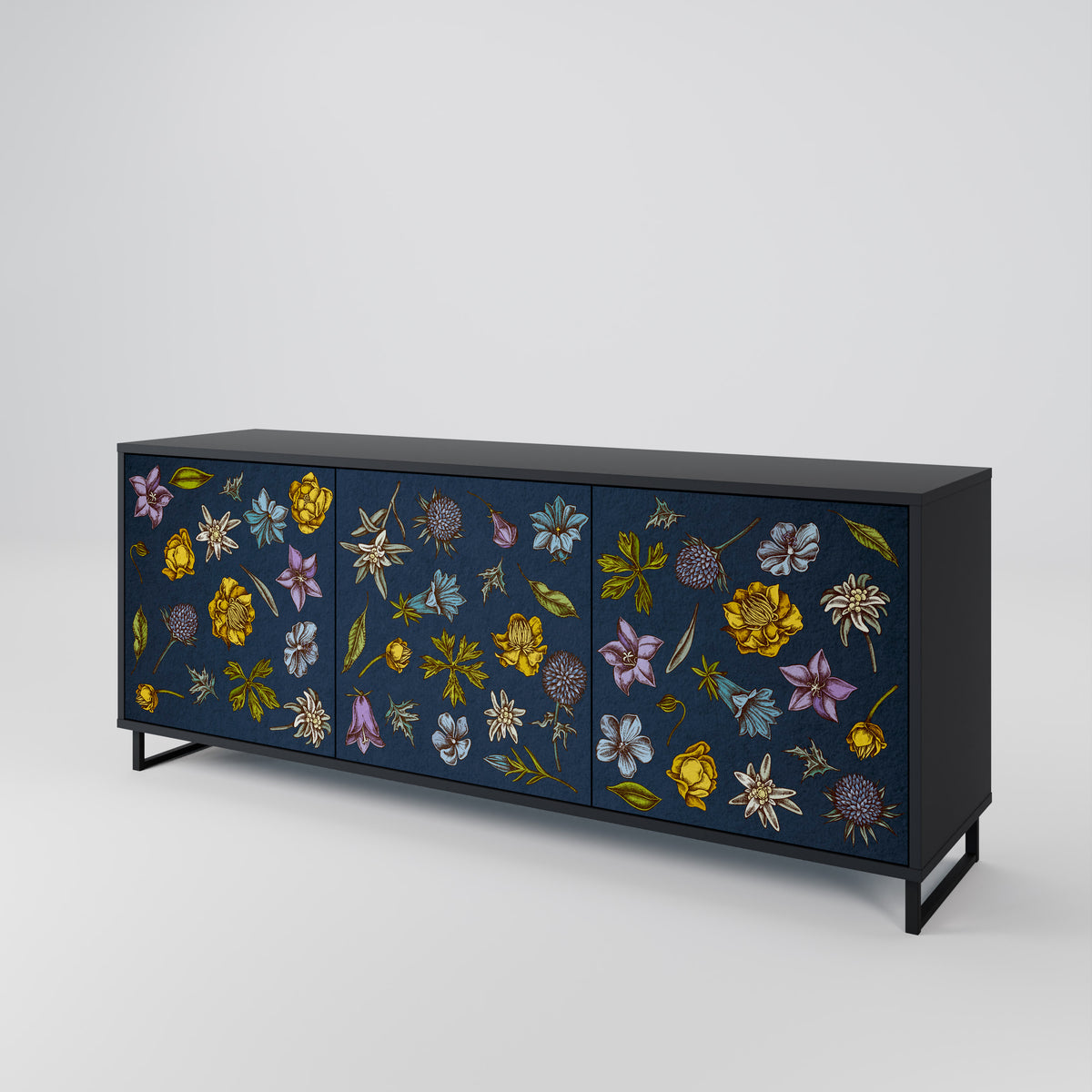 FLOWERS ON NAVY BLUE Μπουφές 3-θυρών