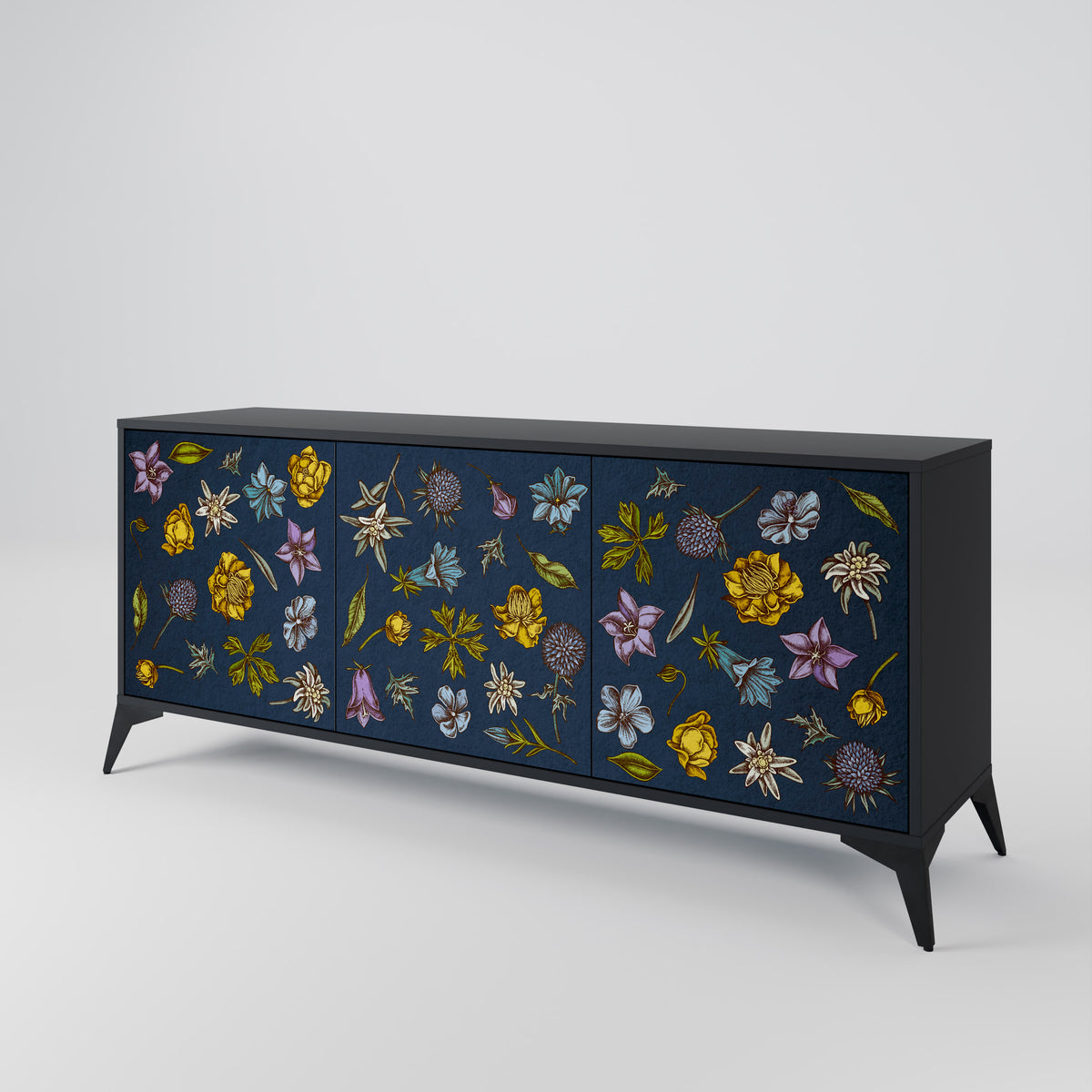 FLOWERS ON NAVY BLUE Μπουφές 3-θυρών