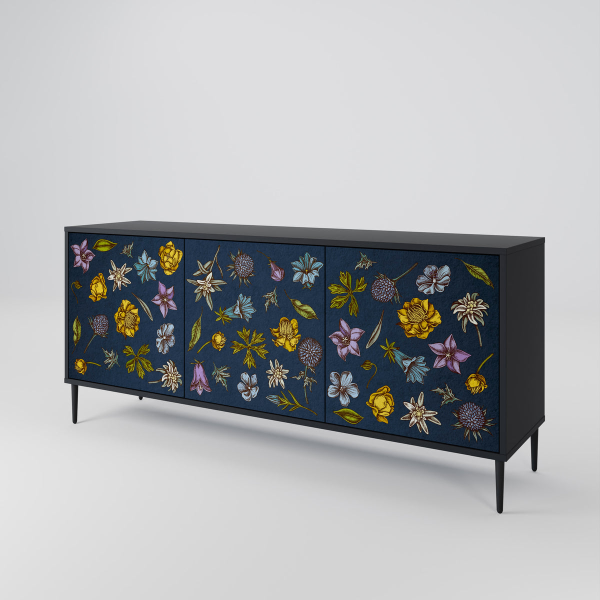 FLOWERS ON NAVY BLUE Μπουφές 3-θυρών