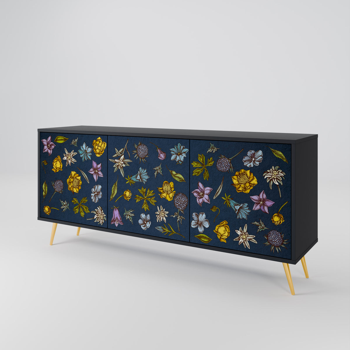 FLOWERS ON NAVY BLUE Μπουφές 3-θυρών