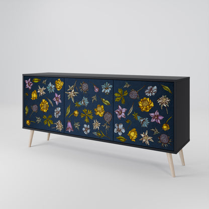 FLOWERS ON NAVY BLUE Μπουφές 3-θυρών