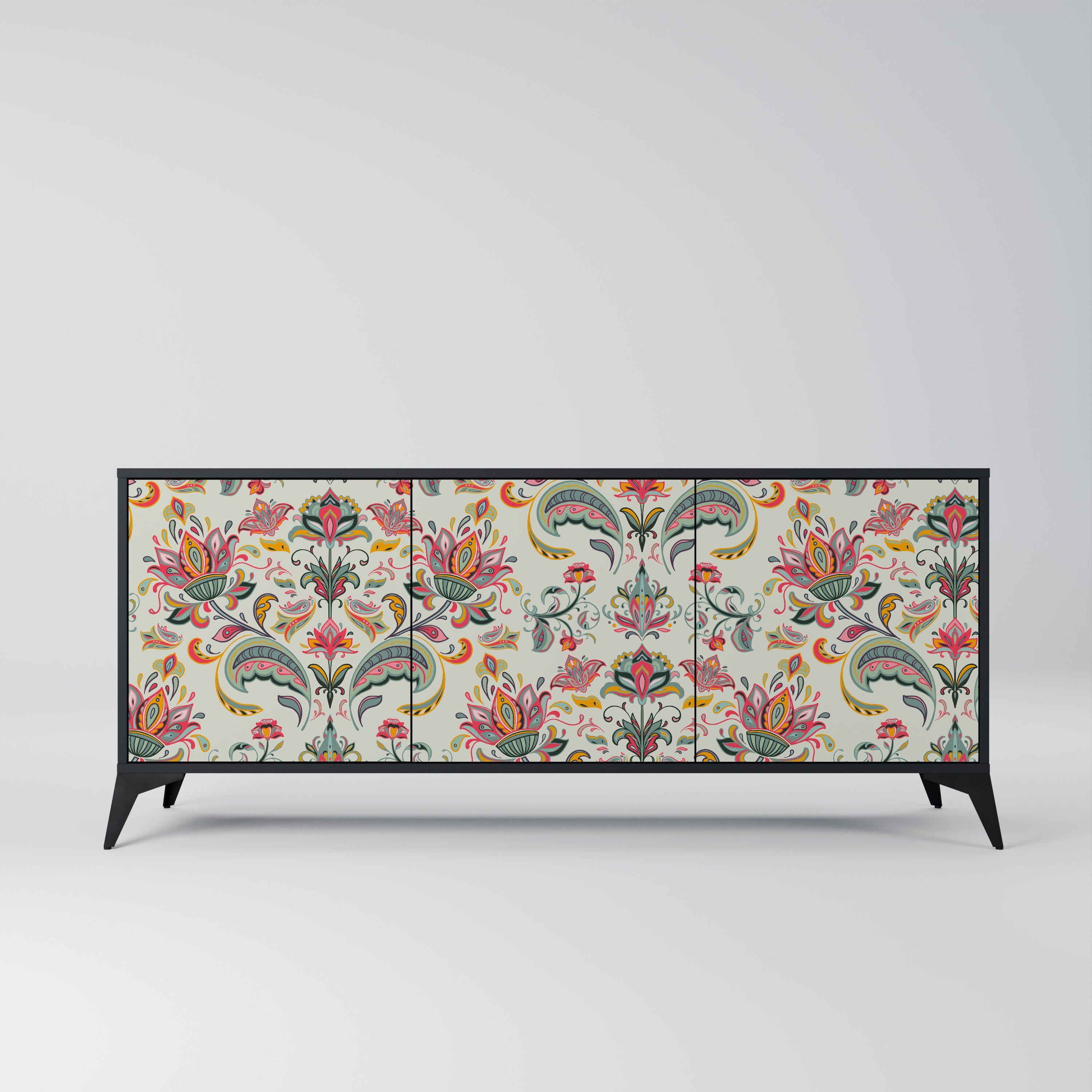 ORGANIC FOLKLORE 3-Door Sideboard in Black Finish