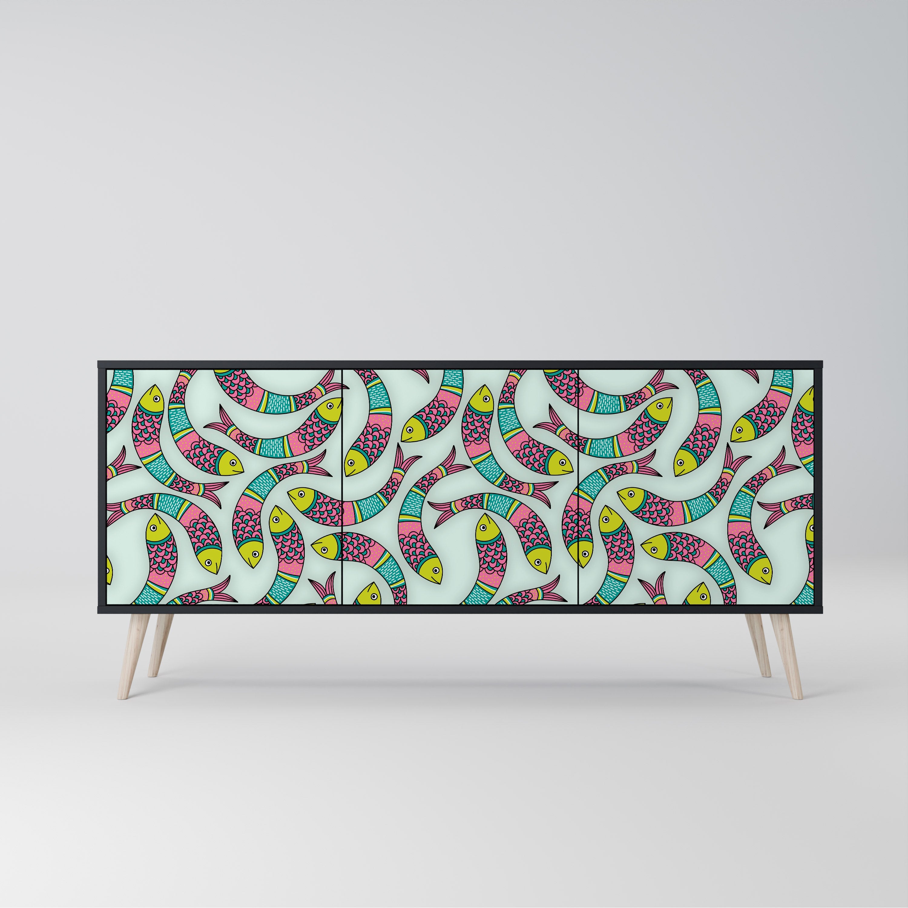 INDIAN FISH 3-Door Sideboard in Black Finish