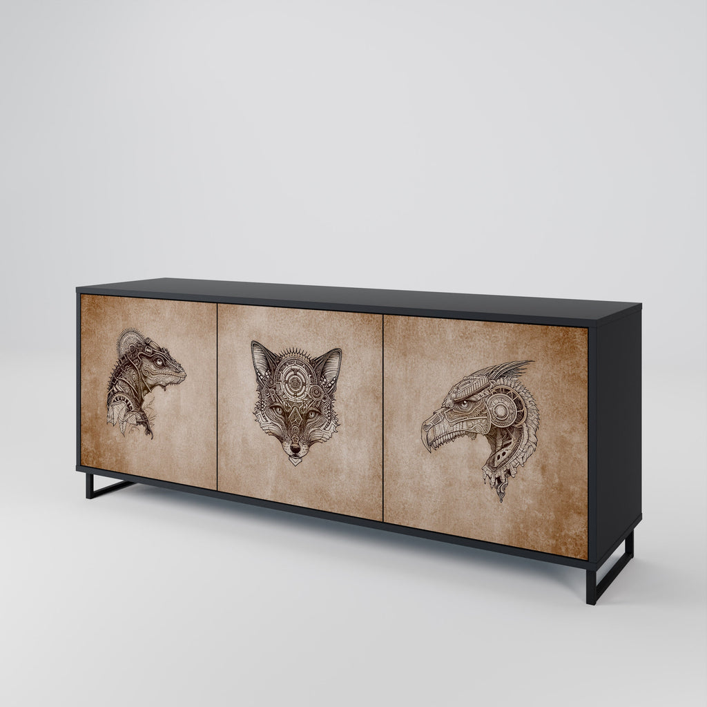 STEAMPUNK CLAN 3-Door Sideboard in Black Finish