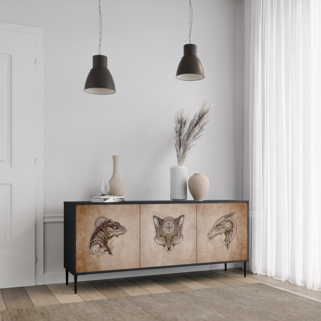 STEAMPUNK CLAN 3-Door Sideboard in Black Finish