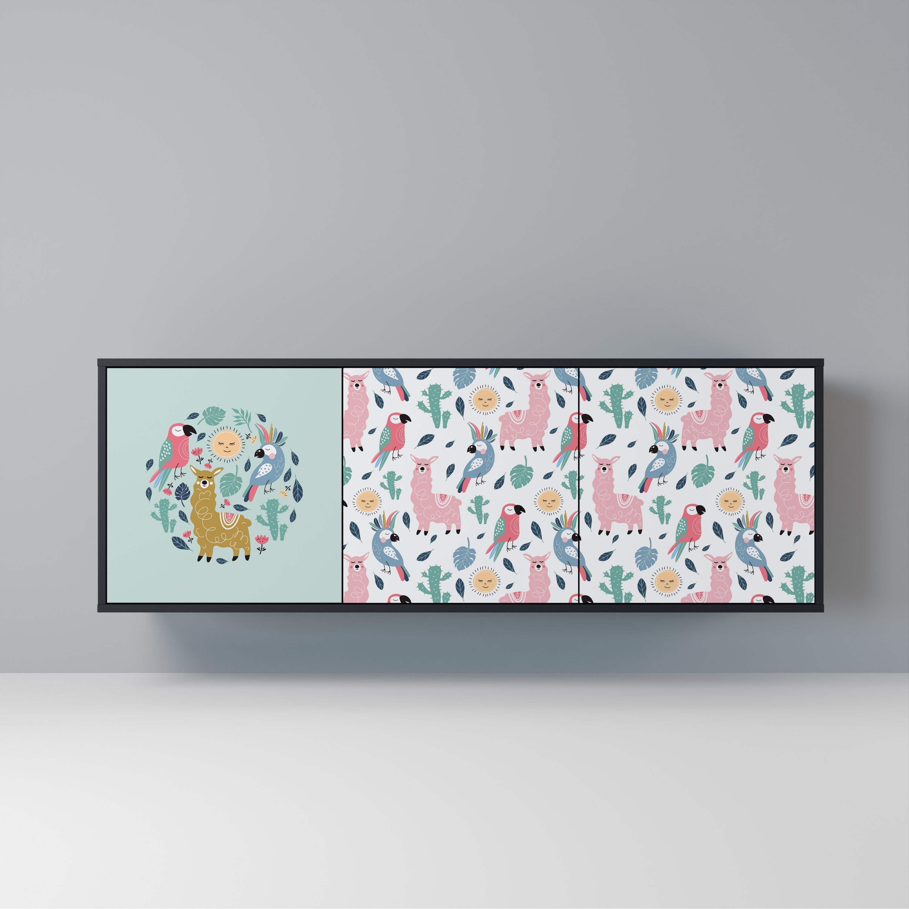 COLORFUL ALPACAS 3-Door Sideboard in Black Finish