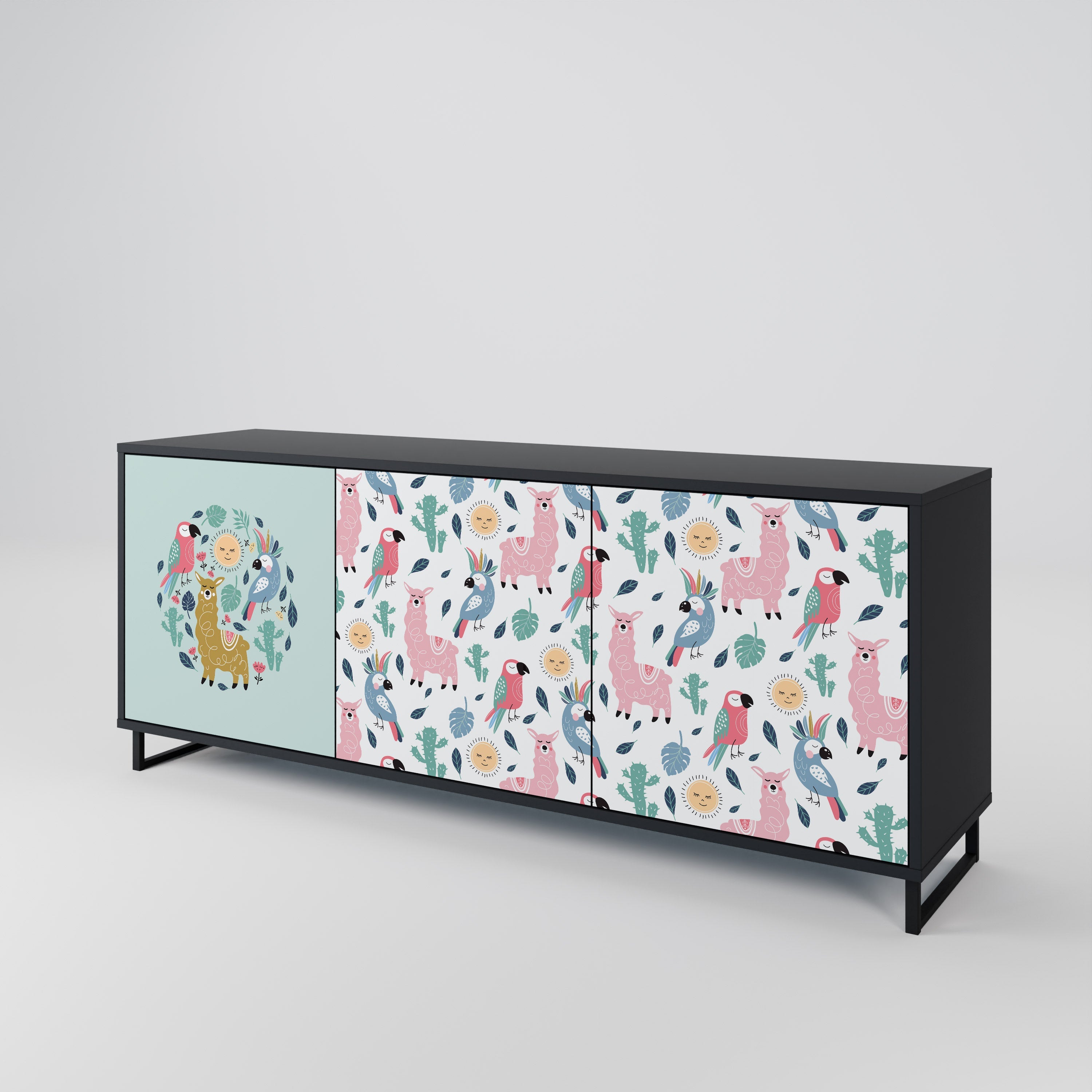 COLORFUL ALPACAS 3-Door Sideboard in Black Finish