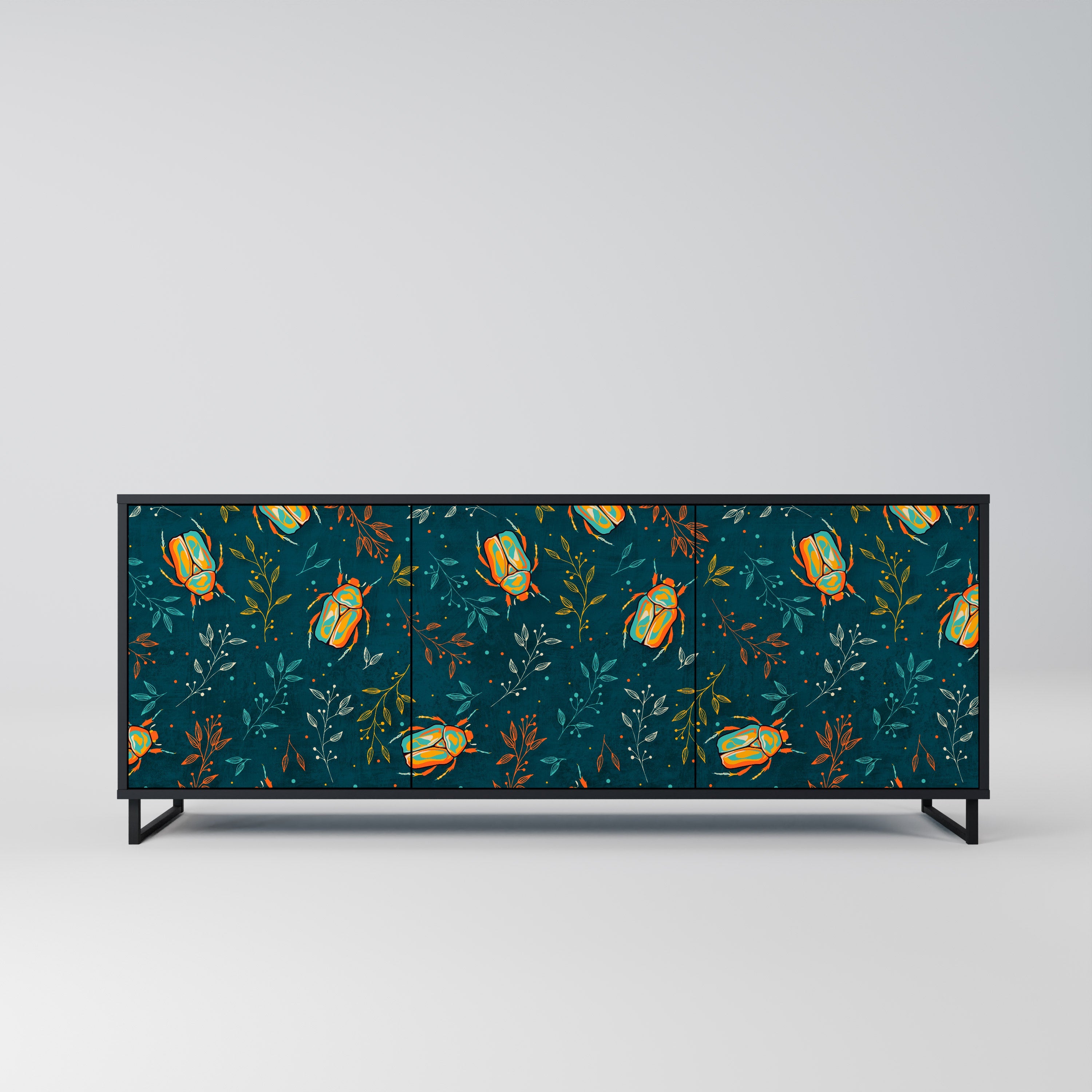 AUTUMN INSECTS 3-Door Sideboard in Black Finish