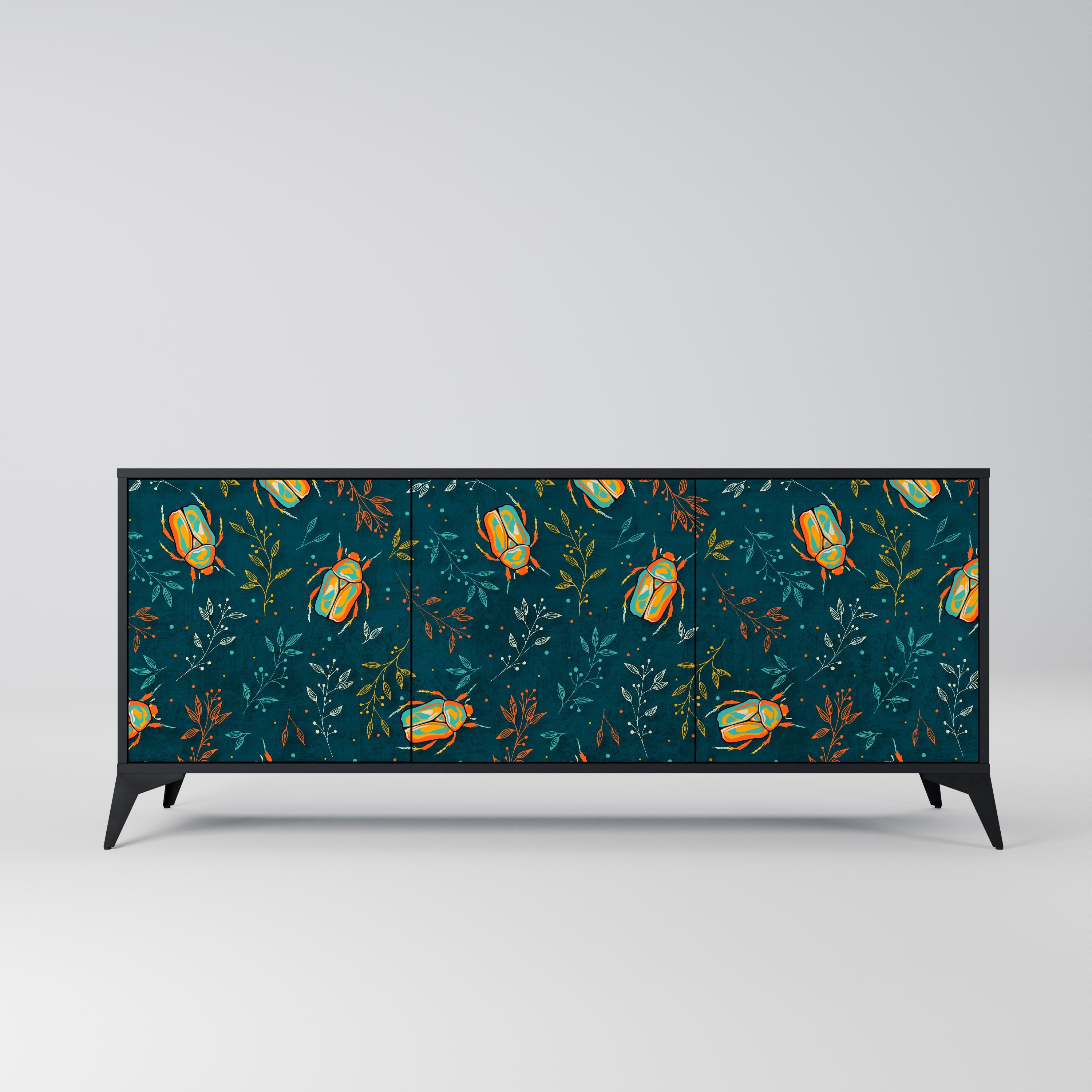 AUTUMN INSECTS 3-Door Sideboard in Black Finish
