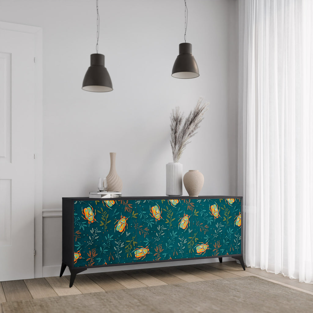 AUTUMN INSECTS 3-Door Sideboard in Black Finish