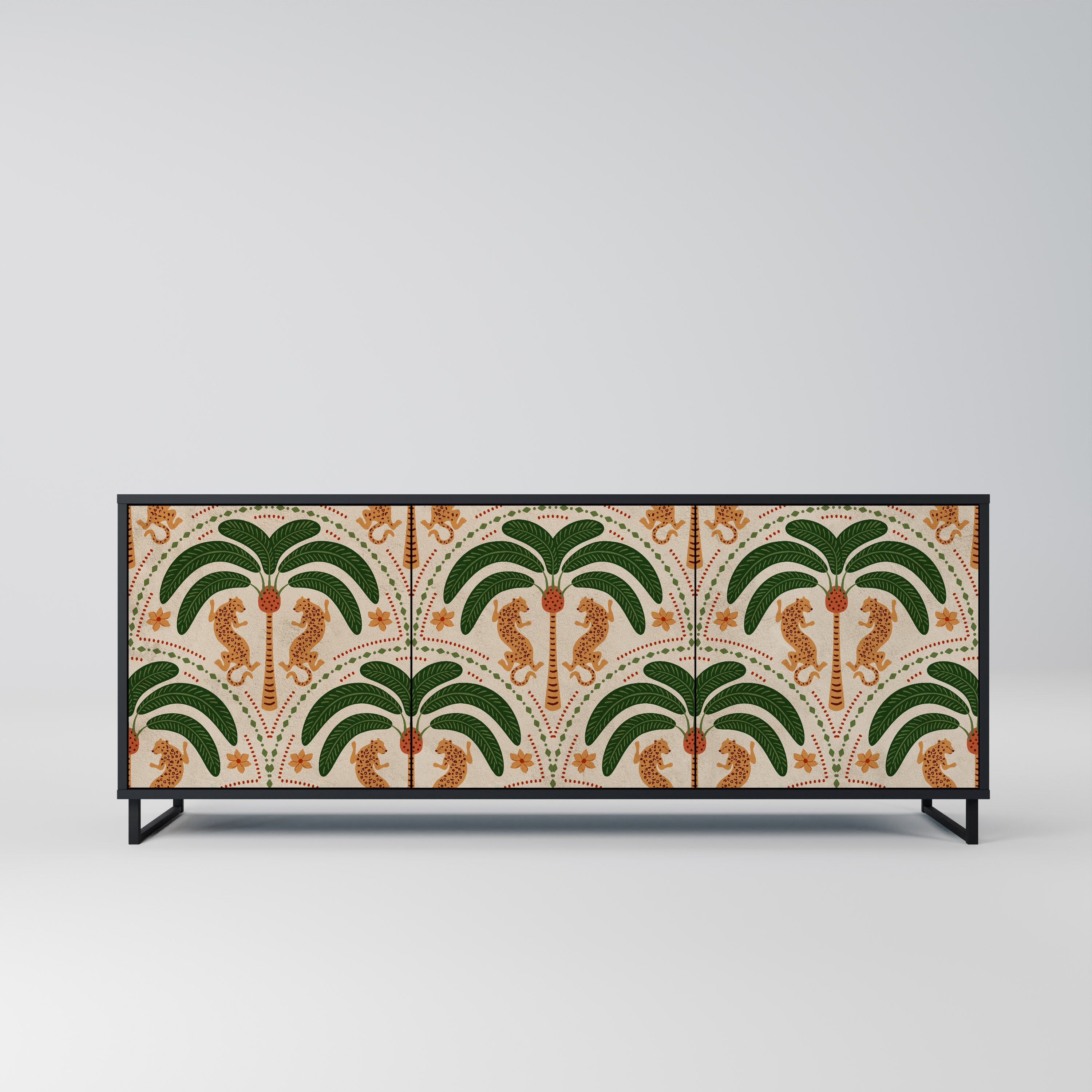 DANCING PREDATORS 3-Door Sideboard in Black Finish