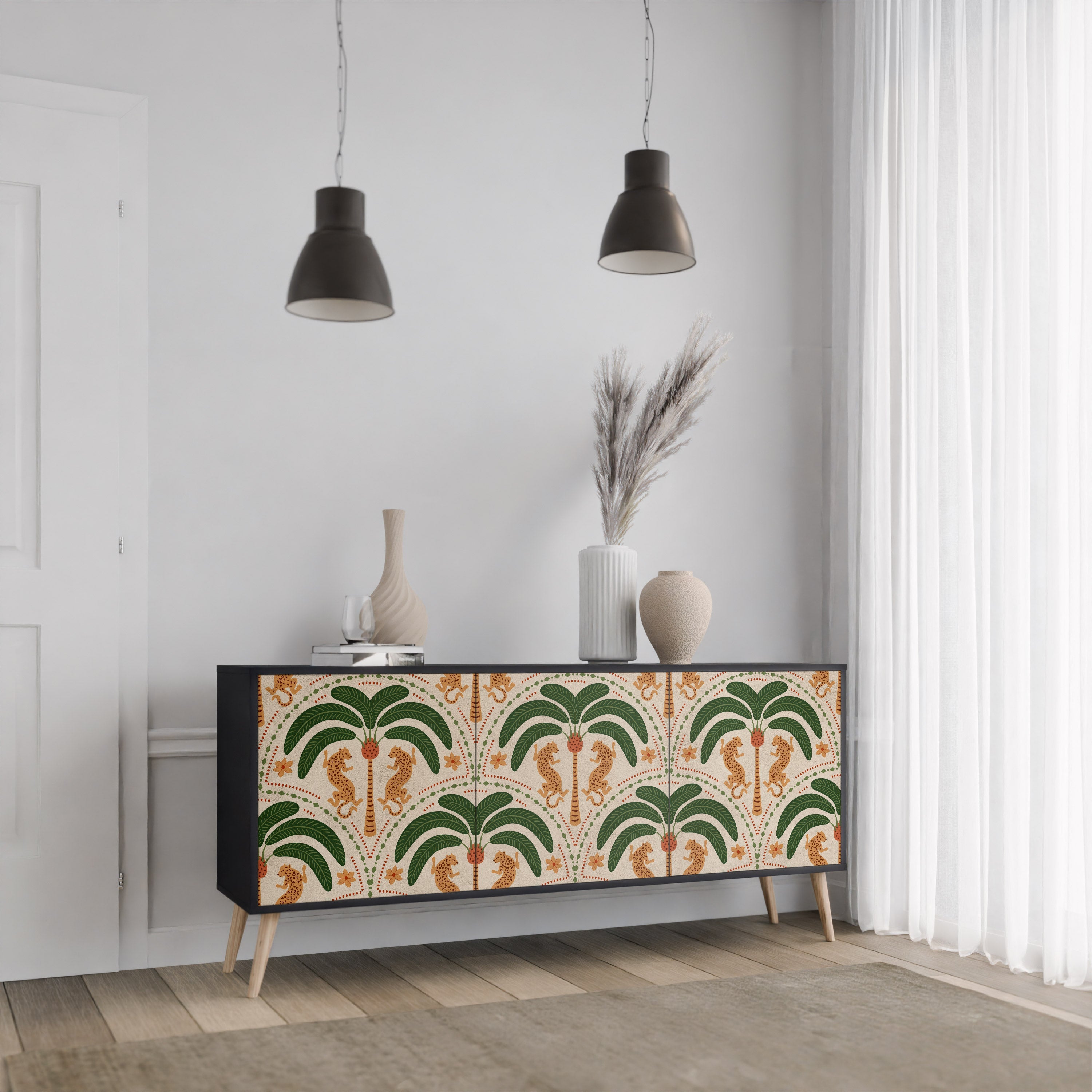 DANCING PREDATORS 3-Door Sideboard in Black Finish