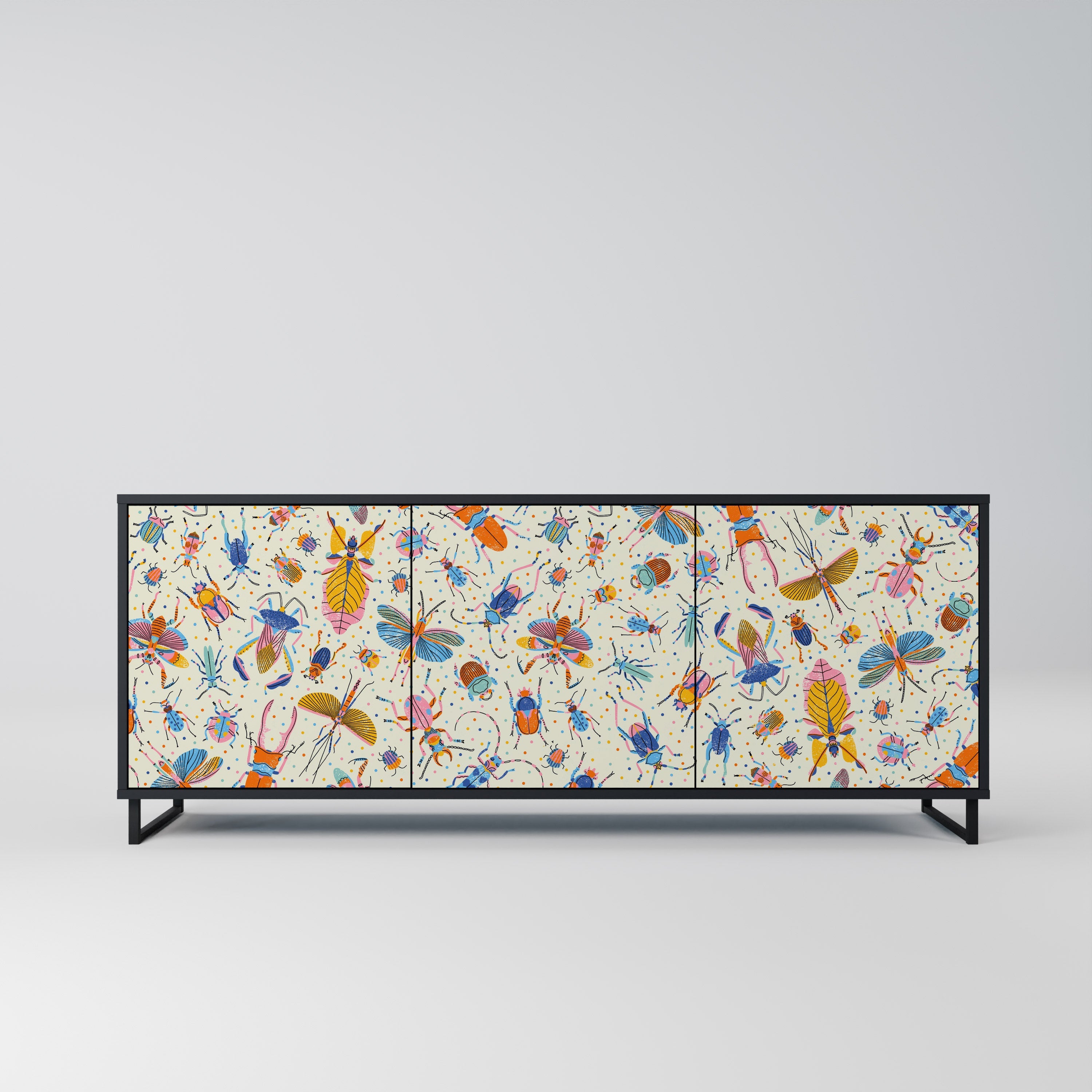 COLORFUL INSECTS 3-Door Sideboard in Black Finish
