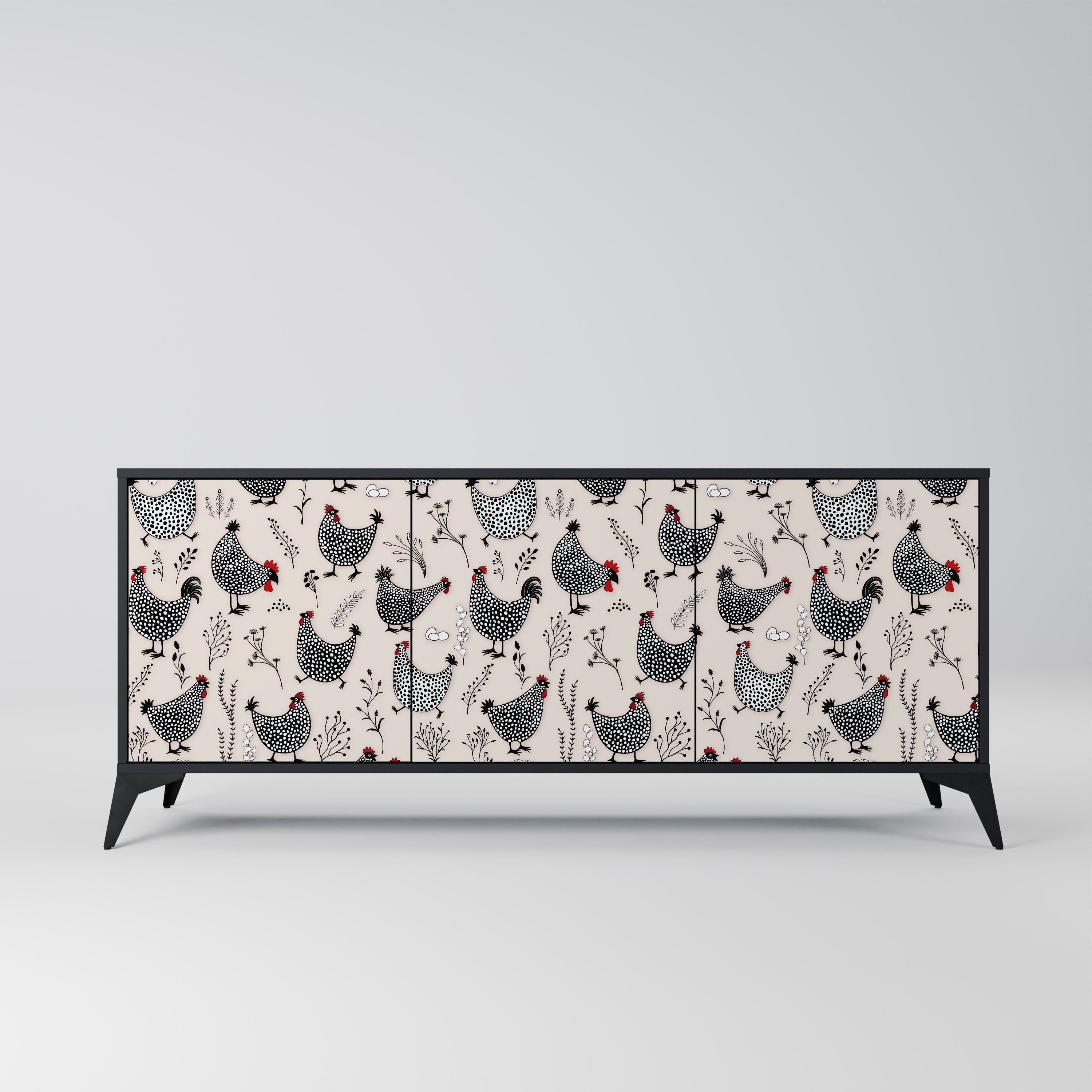 HAPPY HENS 3-Door Sideboard in Black Finish