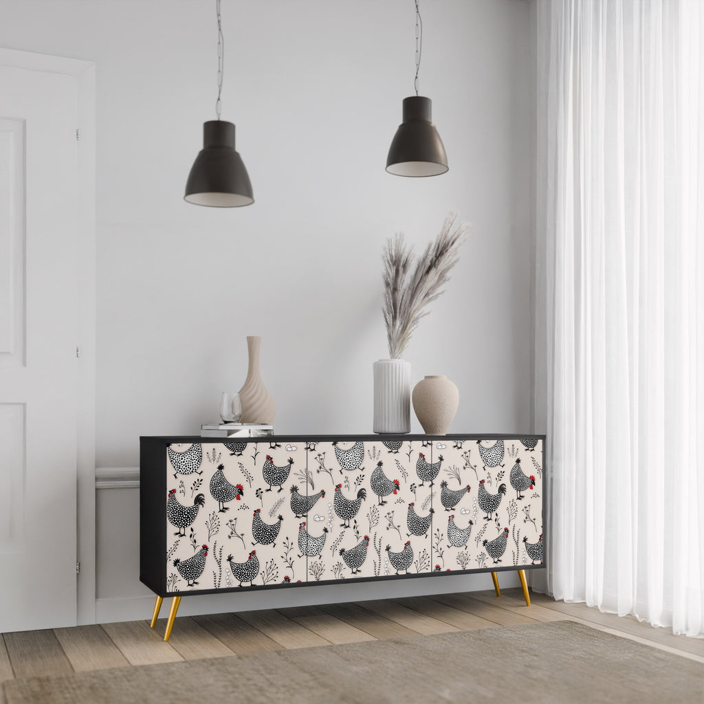 HAPPY HENS 3-Door Sideboard in Black Finish