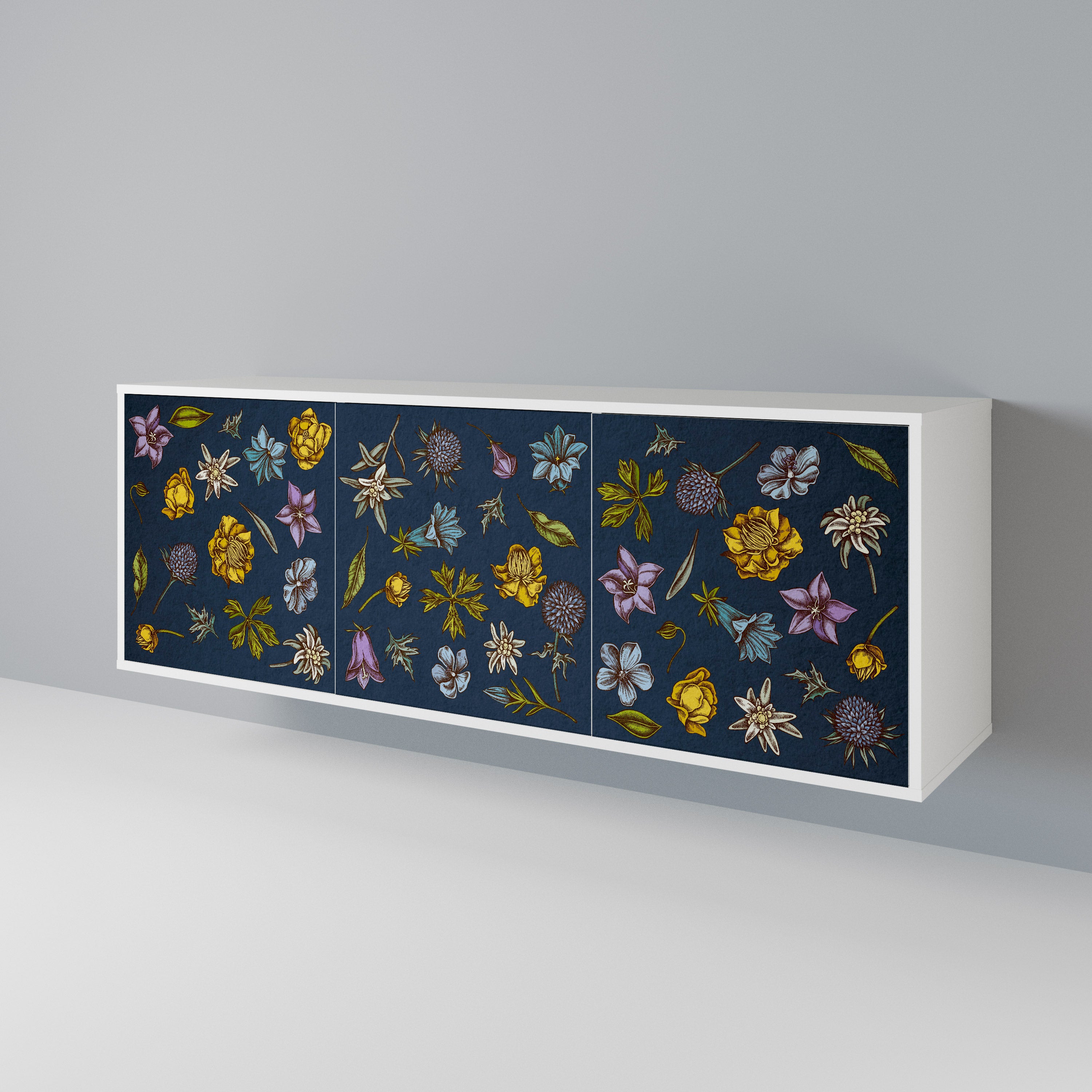 FLOWERS ON NAVY BLUE Μπουφές 3-θυρών