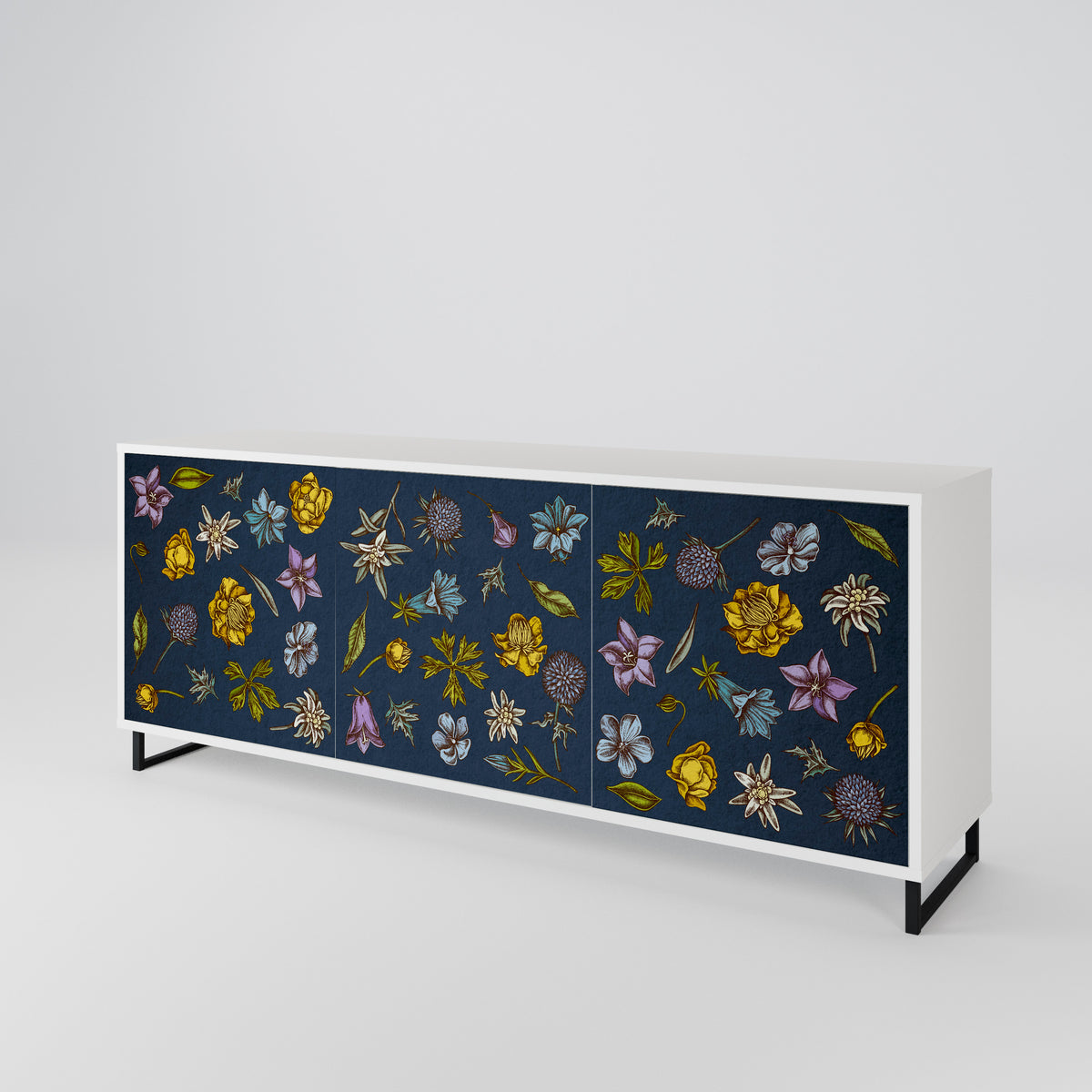 FLOWERS ON NAVY BLUE Μπουφές 3-θυρών