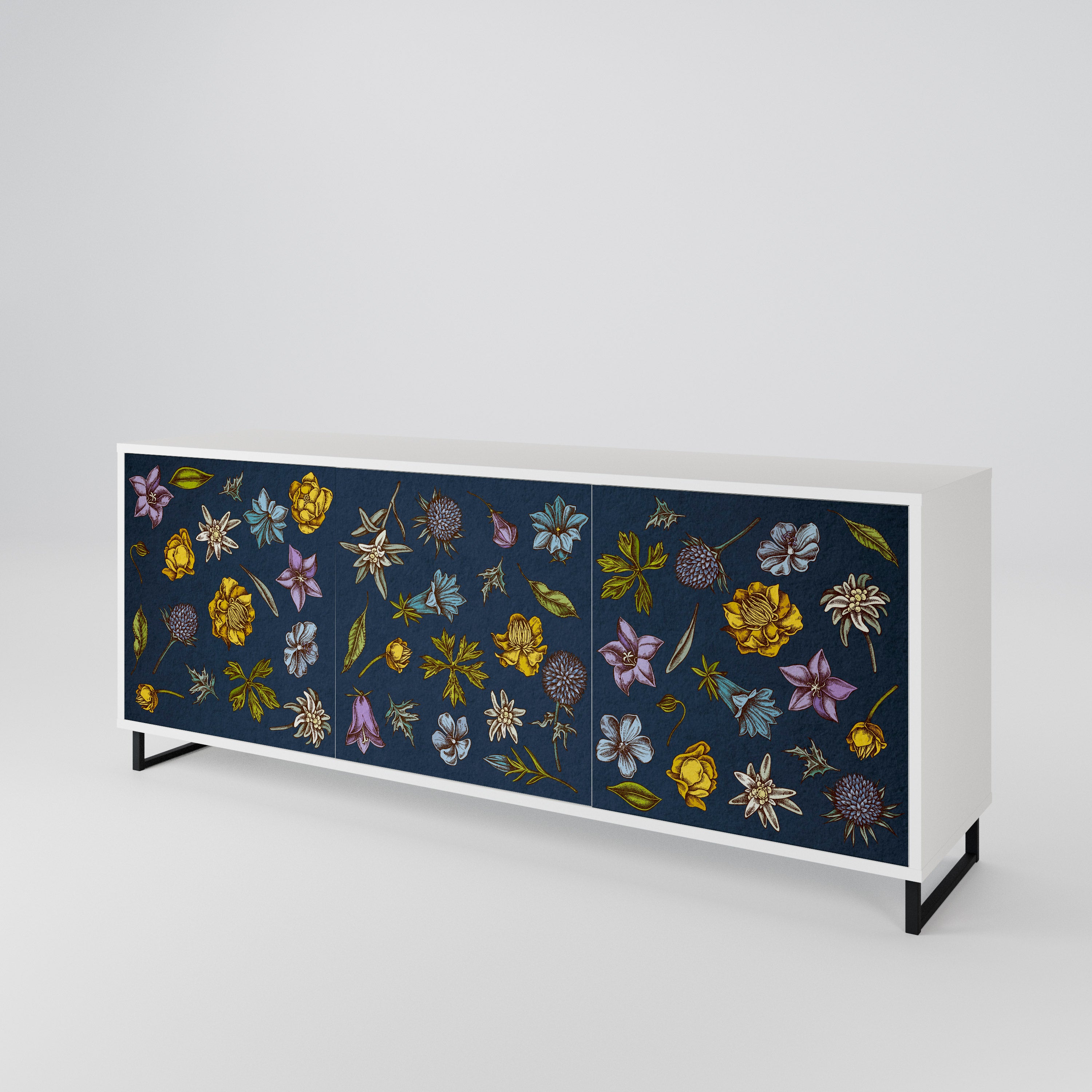 FLOWERS ON NAVY BLUE Μπουφές 3-θυρών