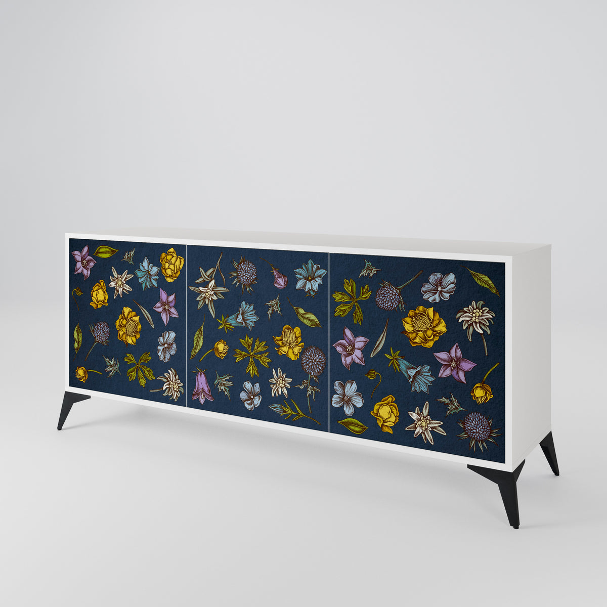 FLOWERS ON NAVY BLUE Μπουφές 3-θυρών