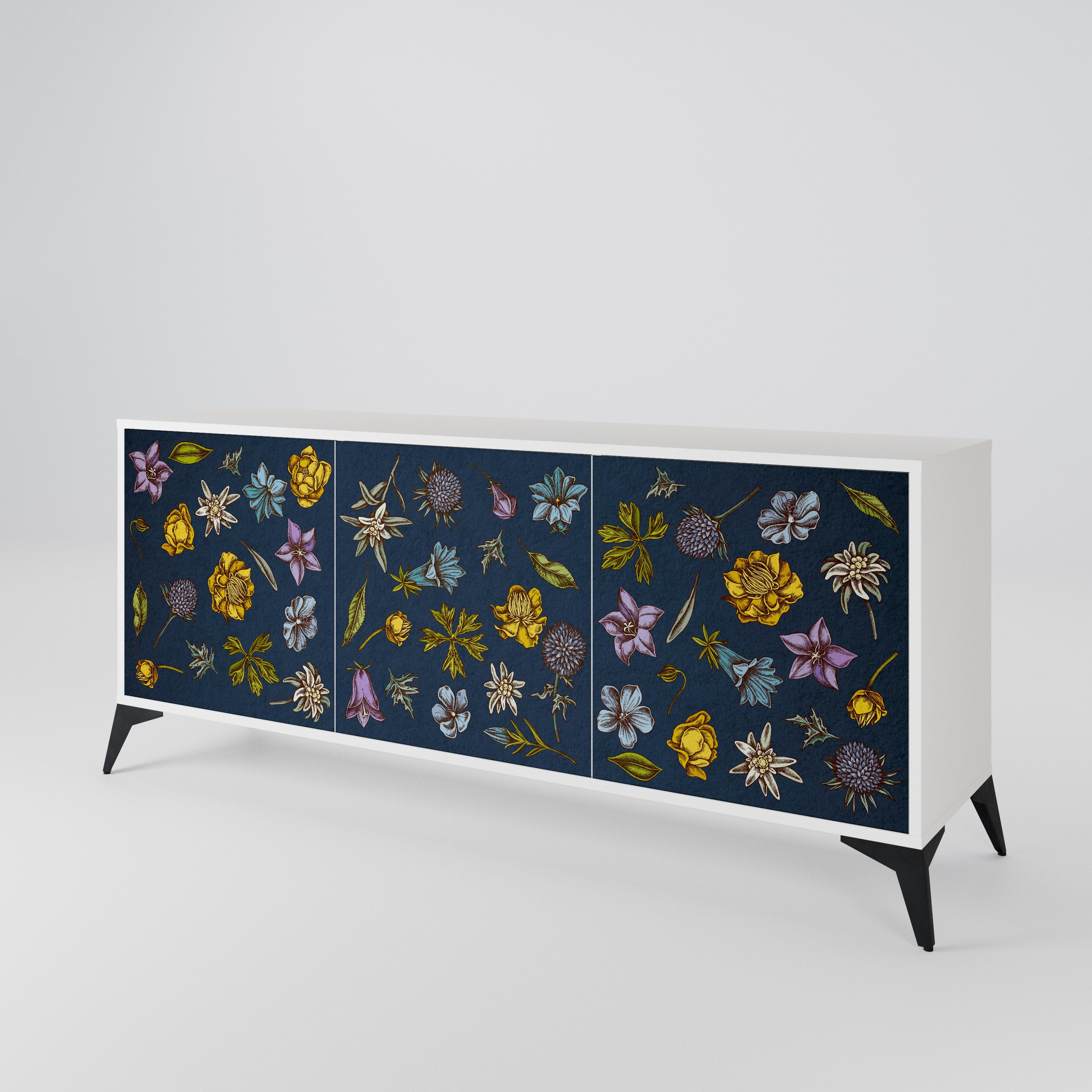 FLOWERS ON NAVY BLUE Μπουφές 3-θυρών